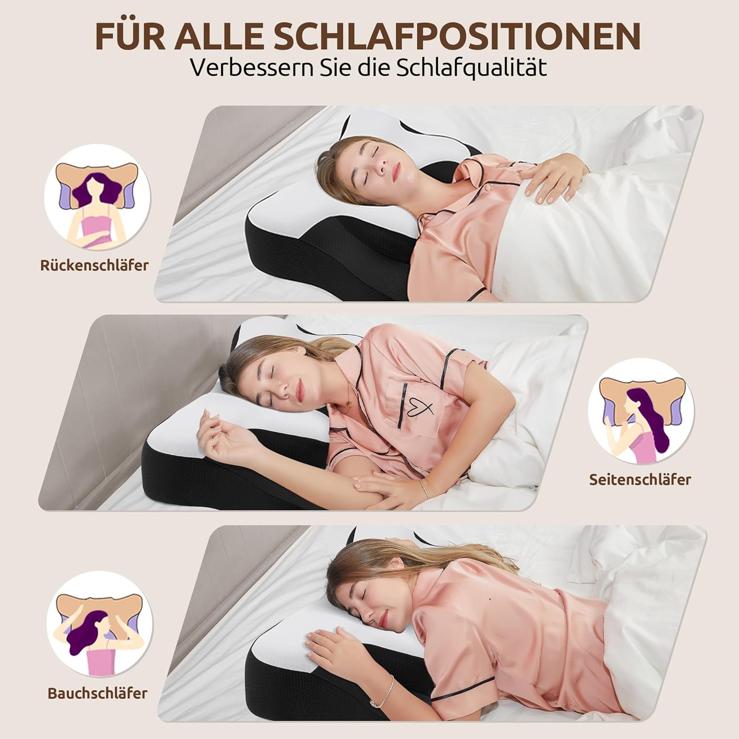 DONAMA Nackenkissen, Memory Foam Kissen, Schlafkissen für Seiten-, Rücken- und Bauchschläfer – Bild 4