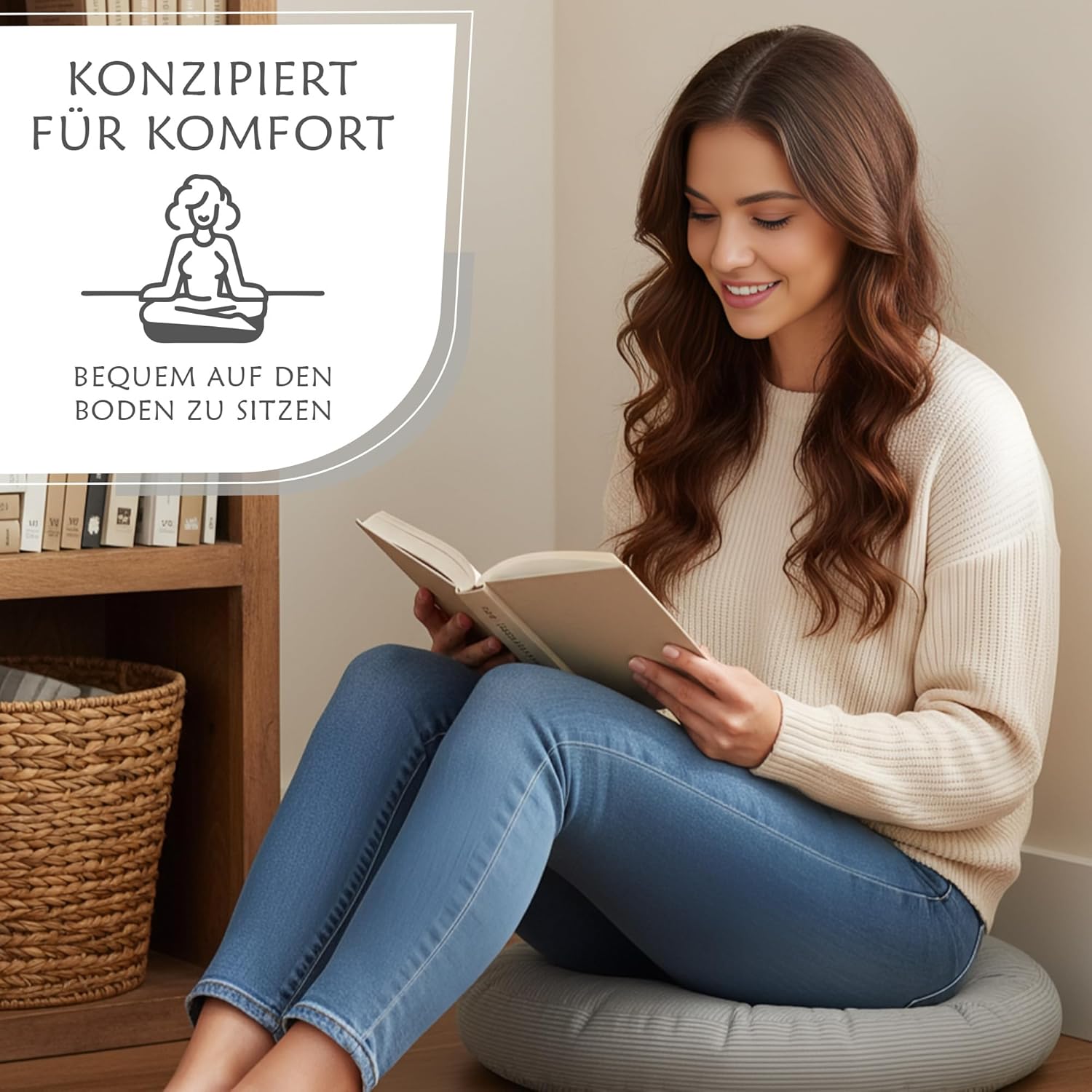 Amazinggirl Sitzkissen Stuhlkissen rund 40 cm – rundes Cord-Stoffkissen, Sitzkissen für Stuhl, Bürostuhl, Bank, Eckbank, Bodenkissen, weiches Sitter, flauschige Kordel, Grau – Bild 4