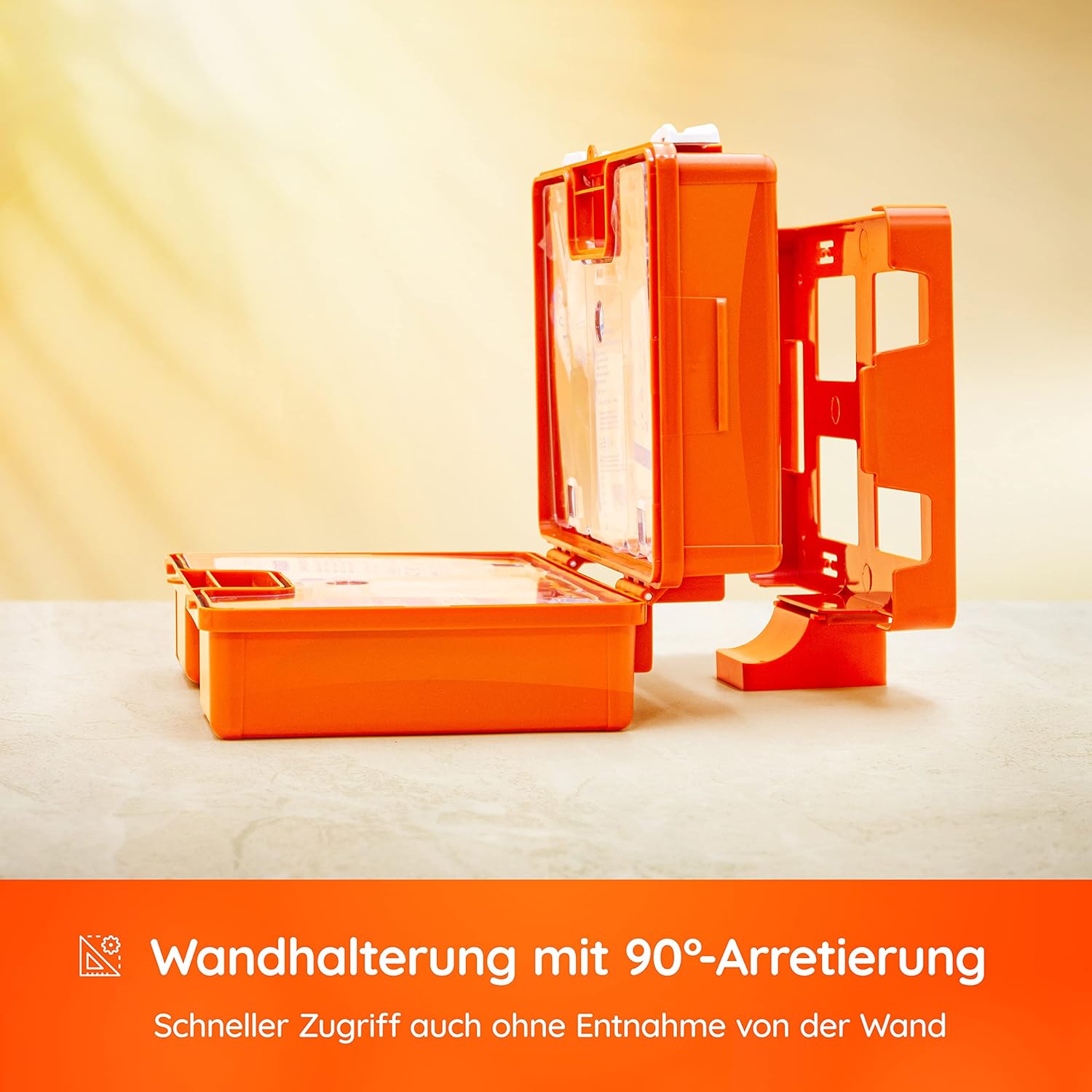 FLEXEO - Erste-Hilfe-Koffer-Set DIN 13157:2021 mit Wandhalterung, mit gefülltem WERO Pflasterspender und FLEXEO Augenspülstation inkl. 2 x 500 ml Flaschen Kochsalzlösung und Wandhalterung – Bild 5