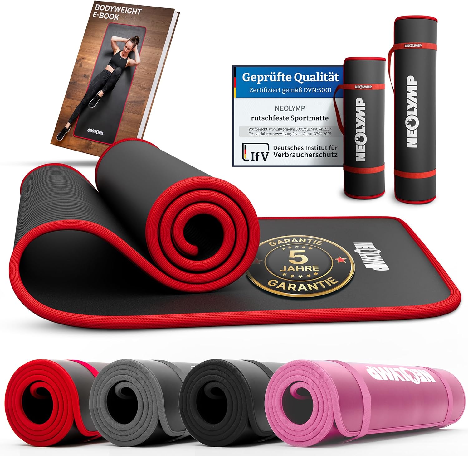 Neolymp Fitnessmatte / Sportmatte für den Profisport + Ebook mit Übungen / Gymnastikmatte