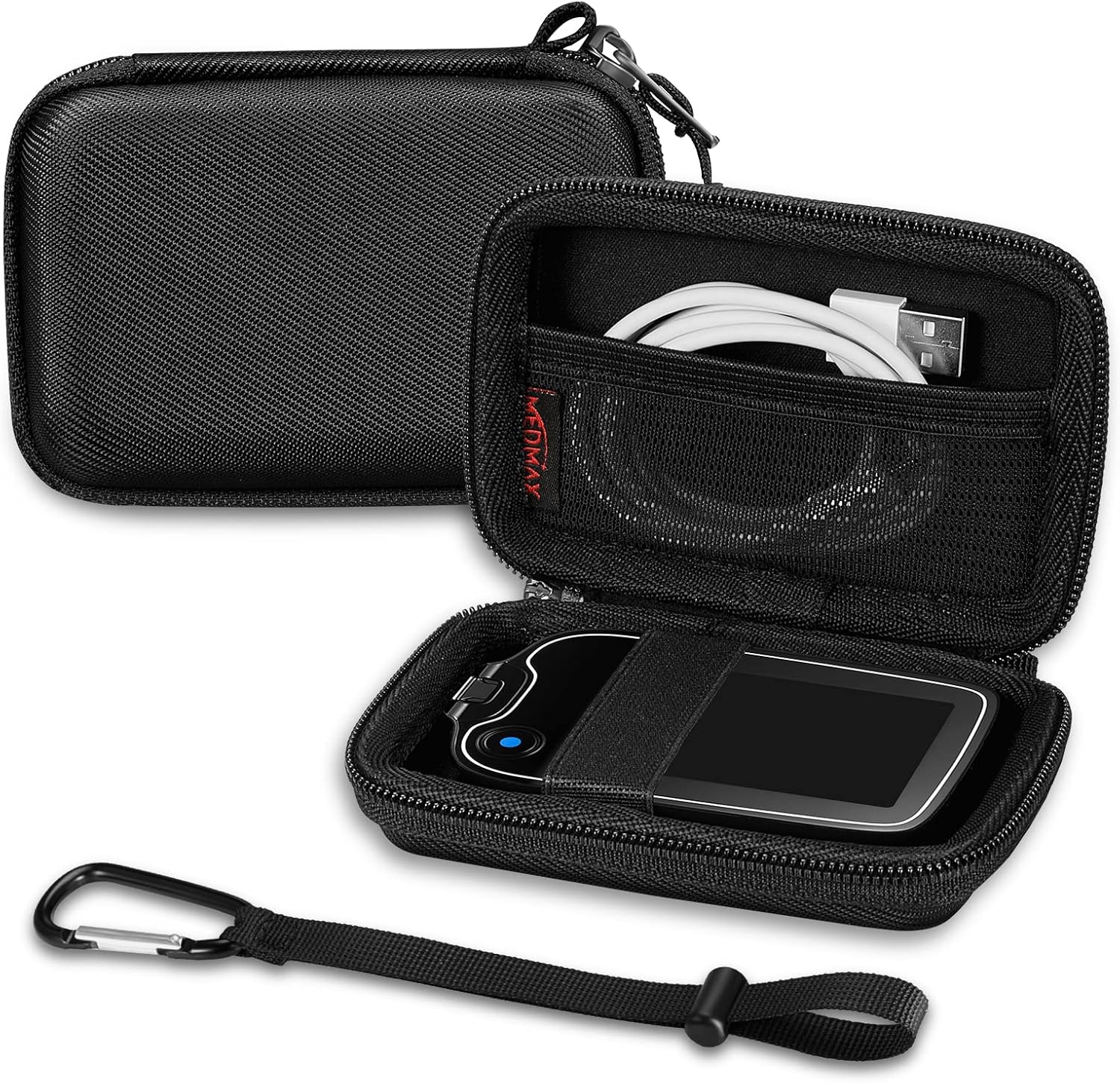 MEDMAX Hülle für Freestyle Libre 3/2/Libre Reader, Hartschalen-Schutzhülle für Blutzuckermessgerät, leichte, stoßfeste Aufbewahrungstasche mit Clip und Griff für Diabetiker, Schwarz