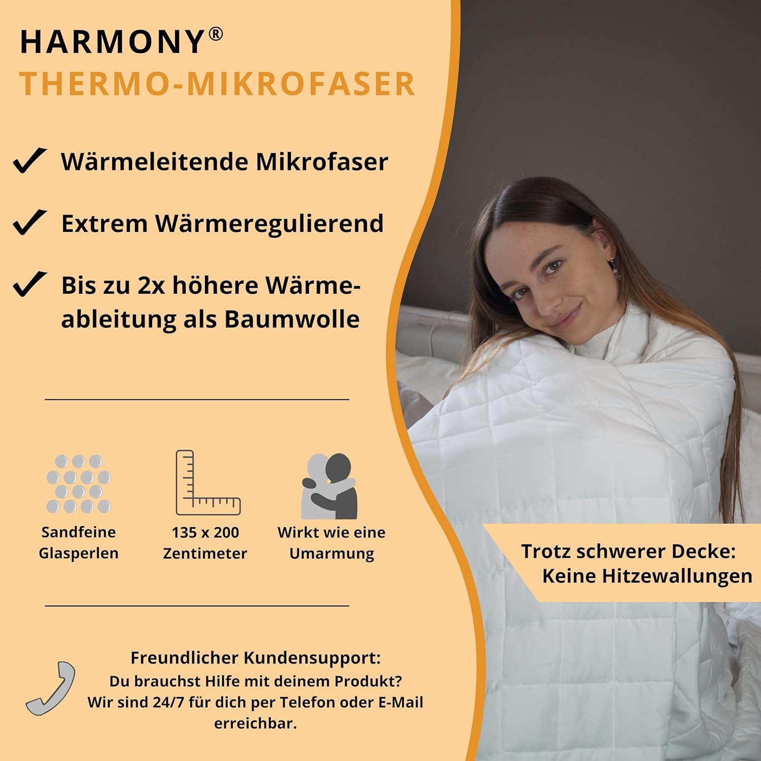 HARMONY Gewichtsdecke, 135 x 200 cm, atmungsaktiv, Öko-Tex-zertifiziert, schwere Anti-Stress-Decke für besseren Schlaf, Therapiedecke, Entspannungsdecke, 6 kg, 7 kg, 8 kg, 9 kg, inklusive Geschenkbox – Bild 4