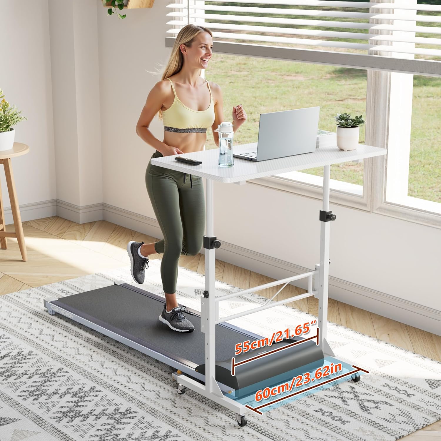 HOMIDEC Höhenverstellbarer Schreibtisch mit Rollen, Tisch, Computertisch, Stehpult, höhenverstellbar für Gehpad, Laufband für Zuhause, PC-Tisch klein für Heimbüro, 80 x 40 cm, Weiß – Bild 4