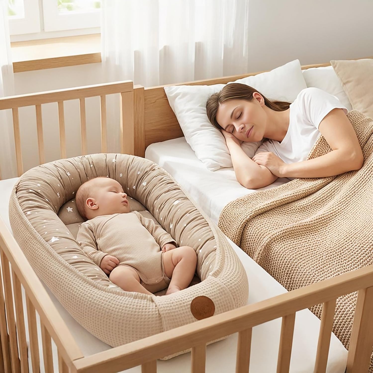 Babynest für Neugeborene/Babys, handgefertigter doppelseitiger Waffel-Pique-Baumwollkokon, 90 x 50 cm, Teddybären – Bild 6
