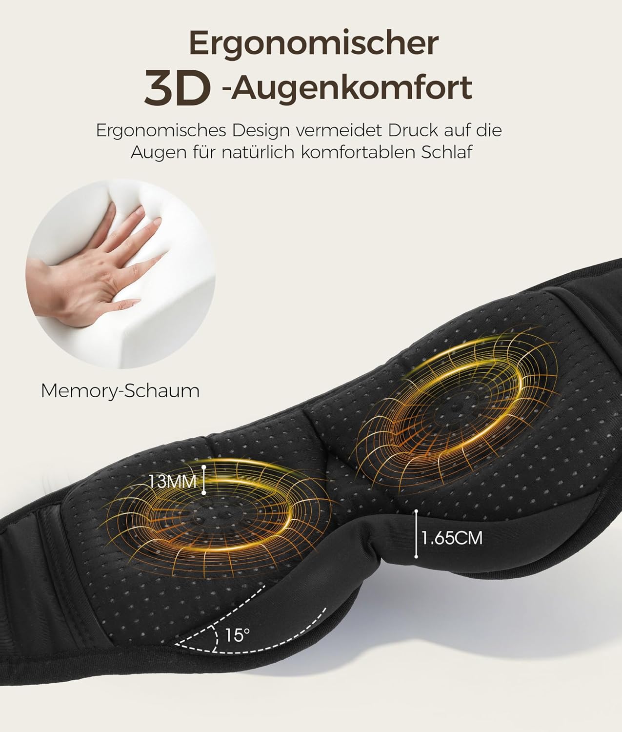 LOVE EYE Bluetooth-Schlafmaske mit Kopfhörern, 3D-Augenmaske für Seitenschläfer, ultradünne Lautsprecher, Verdunkelung, für Reisen und Entspannung (atmungsaktives Netz, schwarz) – Bild 4