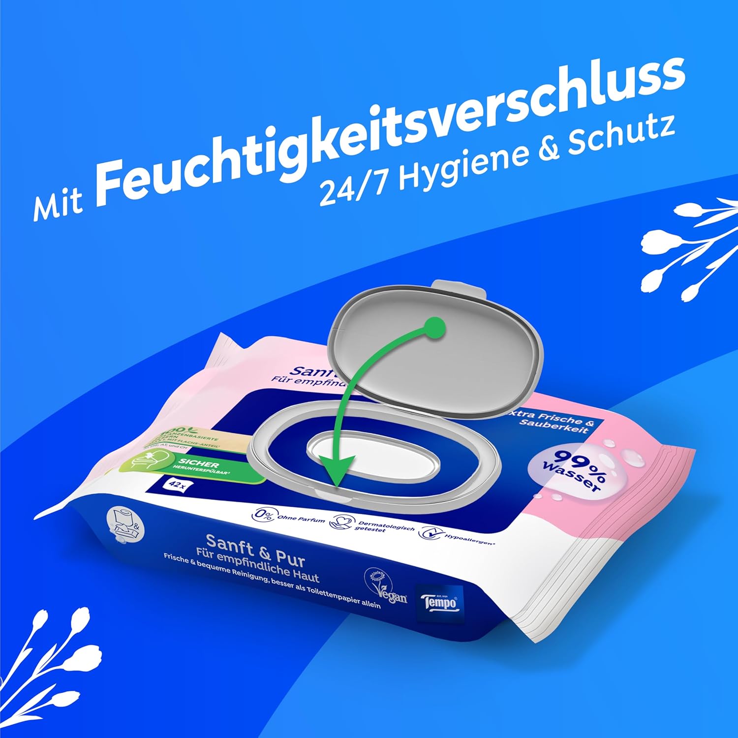 Tempo Moist Toilettenpapier weich und rein feucht, Riesenpackung, 16 Stück – Bild 4