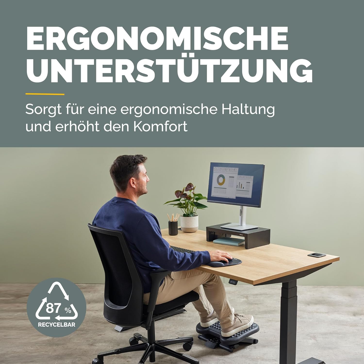 Fellowes Everyday Plus Fußstütze – Ergonomische Fußstütze mit rutschfester Unterseite – Ideal für unter dem Schreibtisch – Fußstützenhocker für Büro oder Zuhause – Verbessert den Sitzkomfort – Schwarz – Bild 2