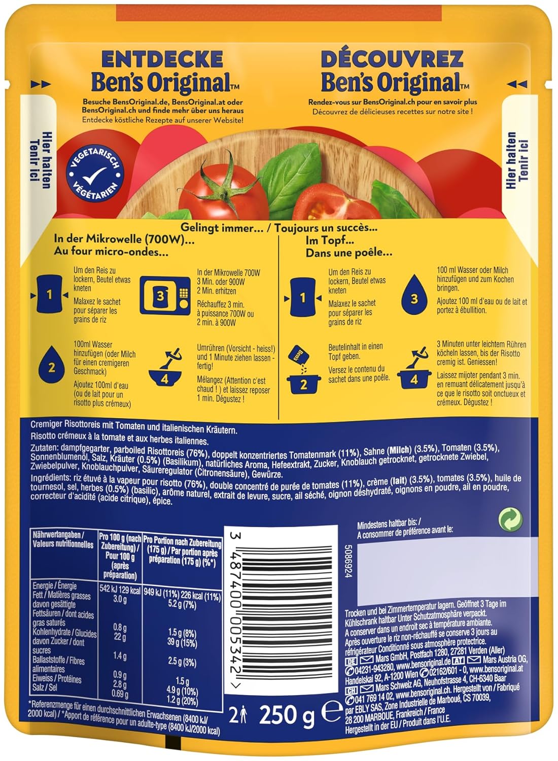 BEN'S ORIGINAL Fertiggericht Risotto Tomaten & italienische Kräuter 6 x 250 g – Bild 3