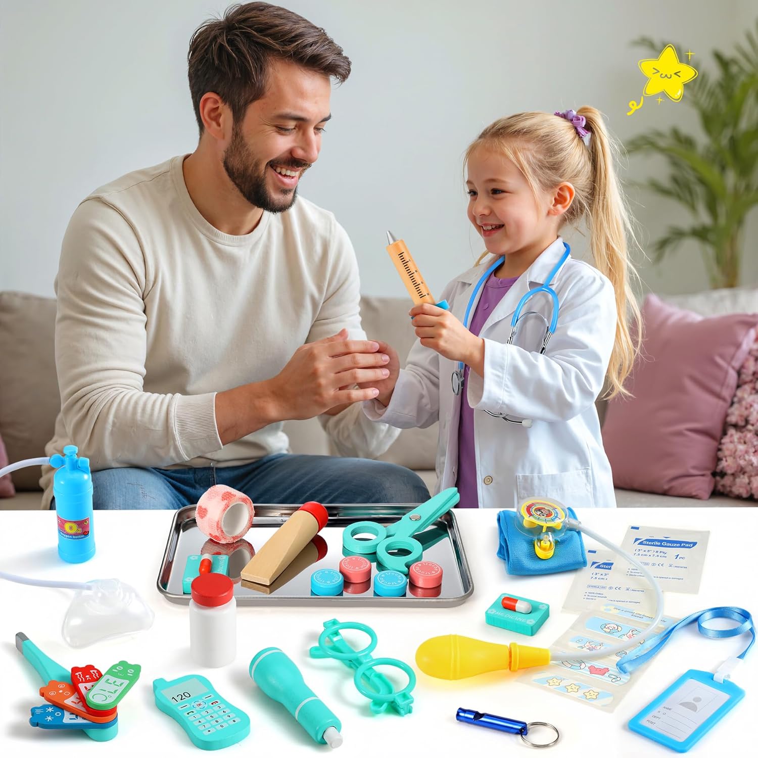 Arztkoffer Kinder ab 3 Jahren – 39-teiliges Holzspielzeug Arztkoffer mit echtem Stethoskop Rollenspiel Arztkittel Spielzeug 3 Jahre mit Thermometer Tragbare Tasche Geschenk für Kinder ab 3 4 5 6 Jahren – Bild 5
