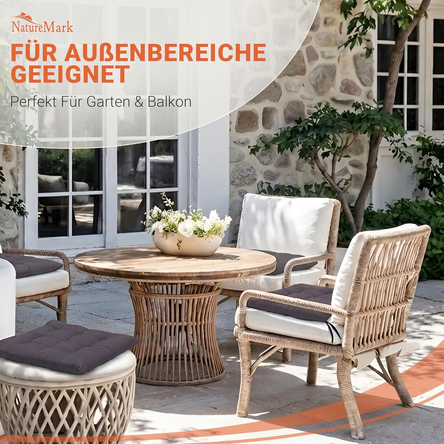 NatureMark 4er-Set Stuhlkissen mit Riemen, Größe 40 x 40 cm, gefülltes Sitzkissen – Bild 2