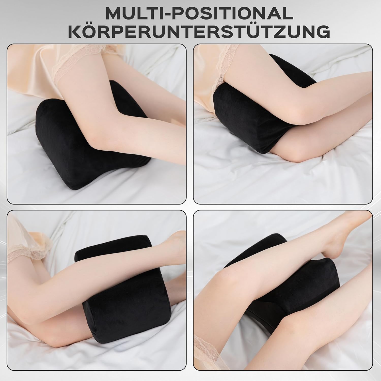bonmedico Kniekissen für Seitenschläfer – Orthopädisches Kniekissen, Memory-Schaum, Beinkissen zur Linderung von Knie-, Rücken- und Hüftschmerzen, waschbarer Bezug – Wellness Schwarz, 20 x 25 x 15,7 cm – Bild 4