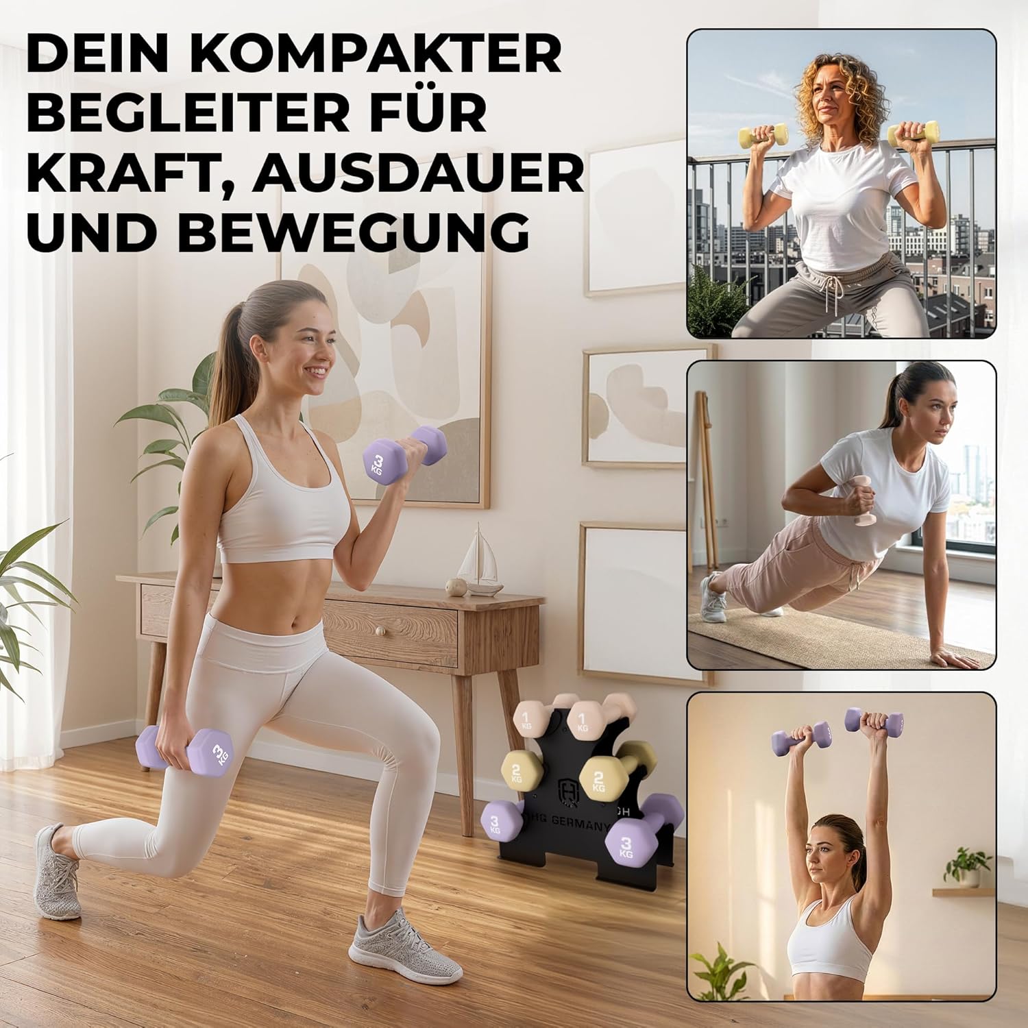 HQ Germany® Hanteln Set (Geruchsfreie Pastellfarben) - Hanteln 2 Stück für Pilates und Krafttraining, Hantelset, Home Gym, Hanteln, Gewichte Hantel, Hantelset, Kurzhanteln, Tausch gegen – Bild 5