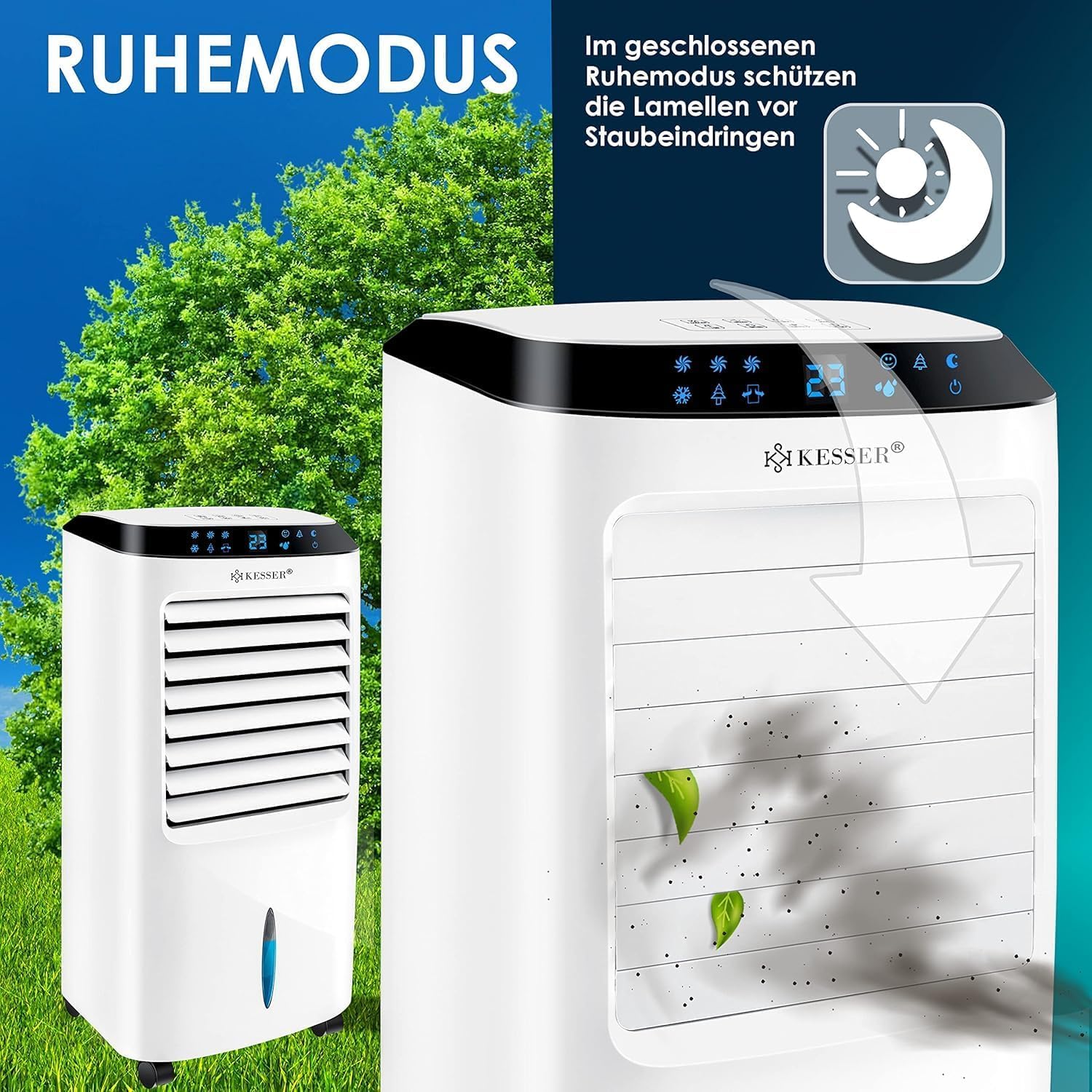 KESSER® Mobile Klimaanlage 4in1 Luftkühler – Air Cooler mit Fernbedienung & Timer, 10L Wassertank, Ionisator & Luftbefeuchter, Ventilator Klimagerät ohne Abluftschlauch, 3 Stufen inkl. Kühlakkus – Bild 9