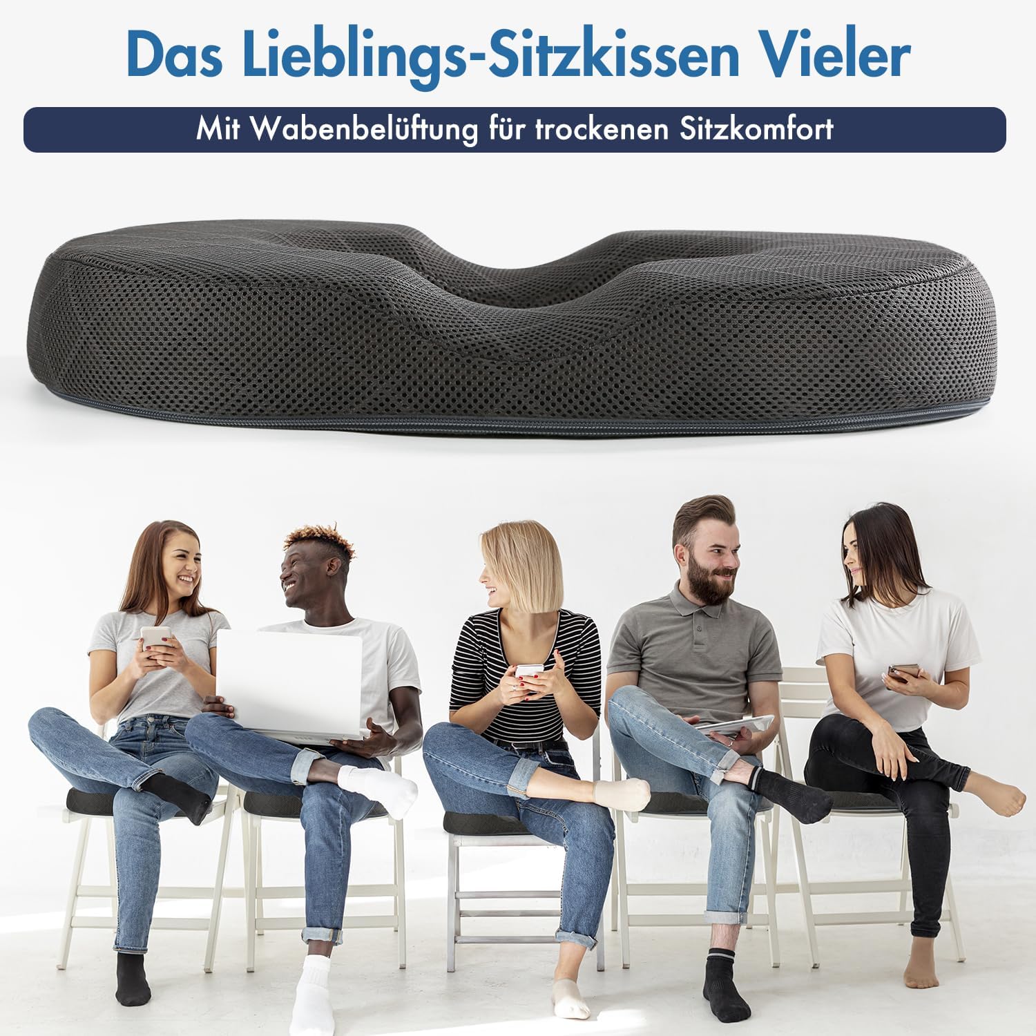 SKYNY Gel-Donut-Sitzkissen aus Memory-Schaum – ergonomisches Sitzring-Design für gleichmäßige Druckverteilung – Sitzring-Sitzkissen für langes Sitzen im Büro, Heimbüro, Auto und im Alltag – Bild 5