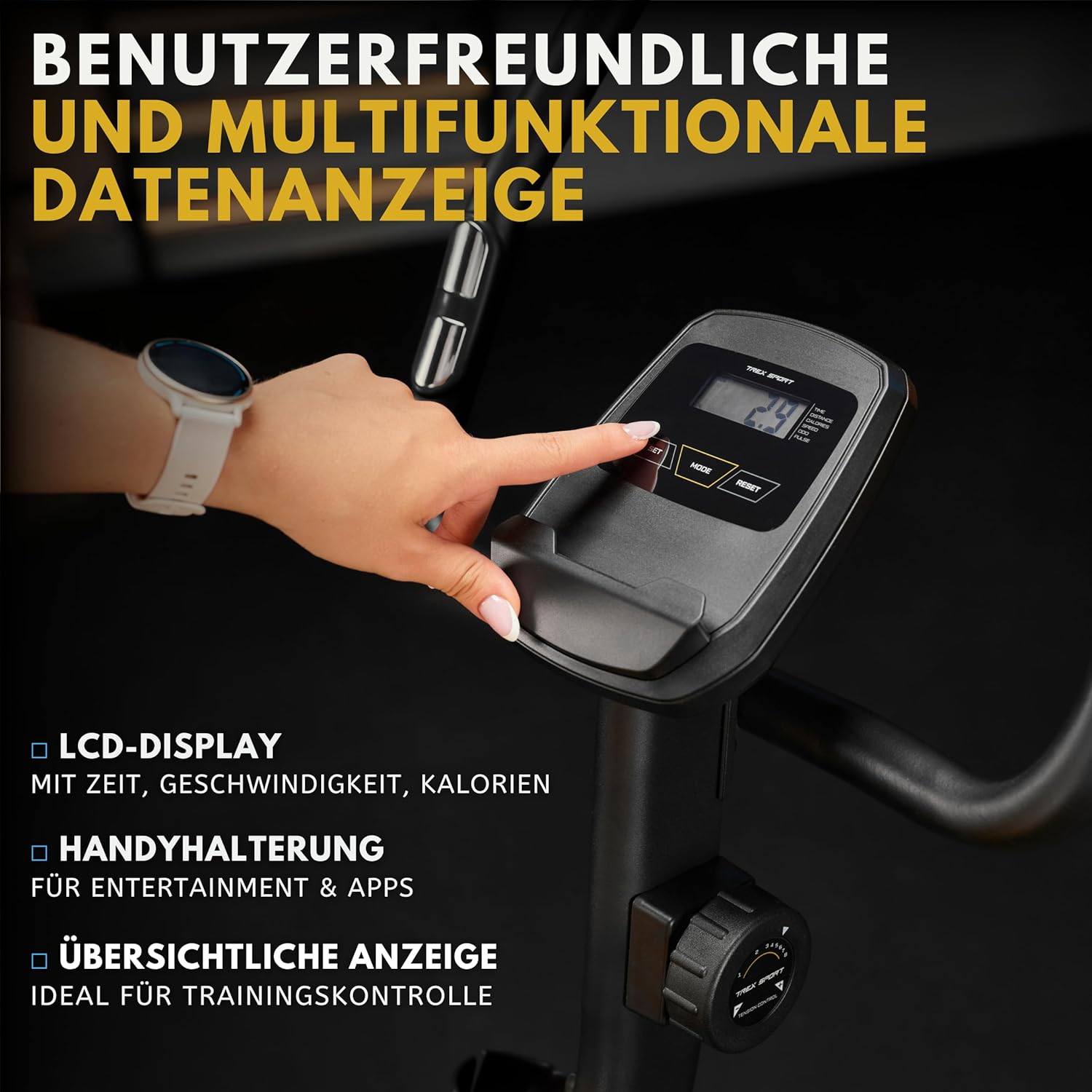 TREX SPORT Heimtrainer TX-380MB Rigon magnetisches Fitnessbike, leises LCD-Display, Herzfrequenzmesser, 8 Stufen, bis 120 kg, Heimtrainer – Bild 4