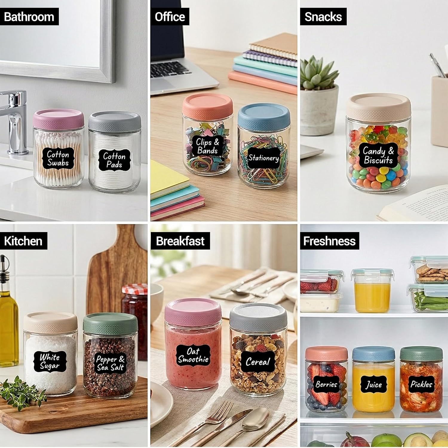 6 Stück Overnight Oats Gläser, 500 ml Einmachgläser, Meal Prep Gläser mit Schraubdeckel und Aufkleber und Stift für Joghurt, hausgemachte Marmelade, Salat, Pudding, Chutney – Bild 7
