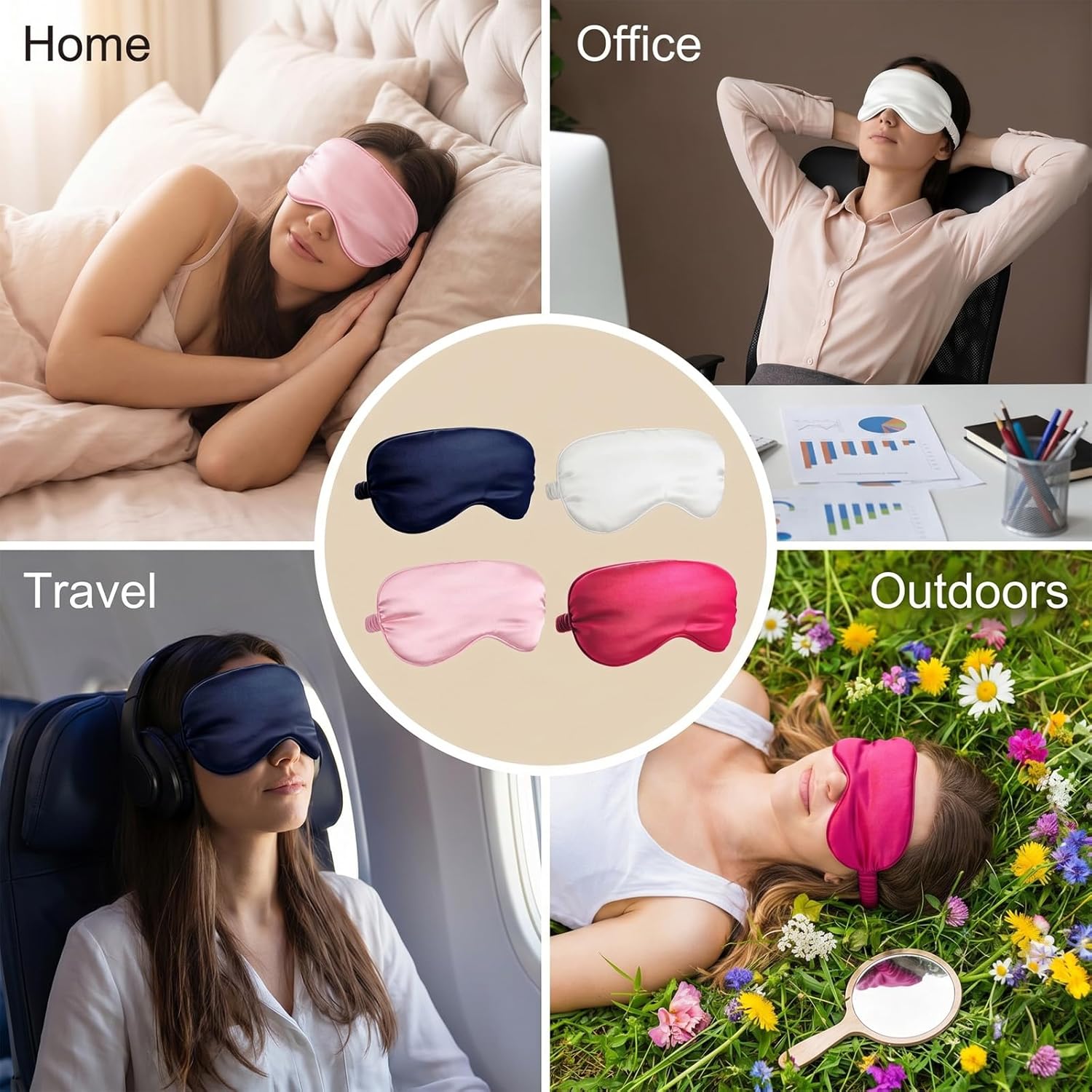 4er-Pack Augenmaske Schlafmaske Schlafbrille mit Gummibändern, Schlafmaske, Augenbinde Schlafen für Frauen Herren Reisen Schichtarbeit Druckentlastung und tiefen Schlaf – Bild 6
