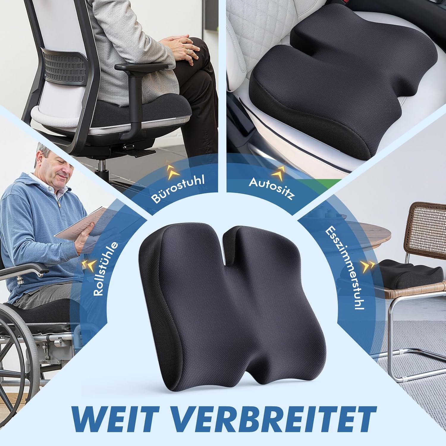 Benazcap Ergonomisches Sitzkissen für Hüfte, Steißbein, Ischias, Memory-Sitzkissen für Rollstuhl, Autositz, Gaming-Stuhl, Autositzkissen – Bild 7