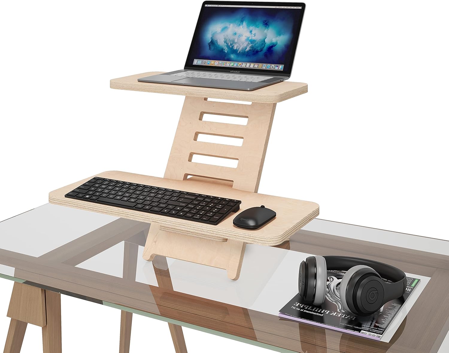 Stehpultaufsatz, Stehpulte, Holz, Laptopständer, Ständer, Stehtisch, Rednerpult, Schreibtischaufsatz, höhenverstellbar, Made in EU (Natur) – Bild 5