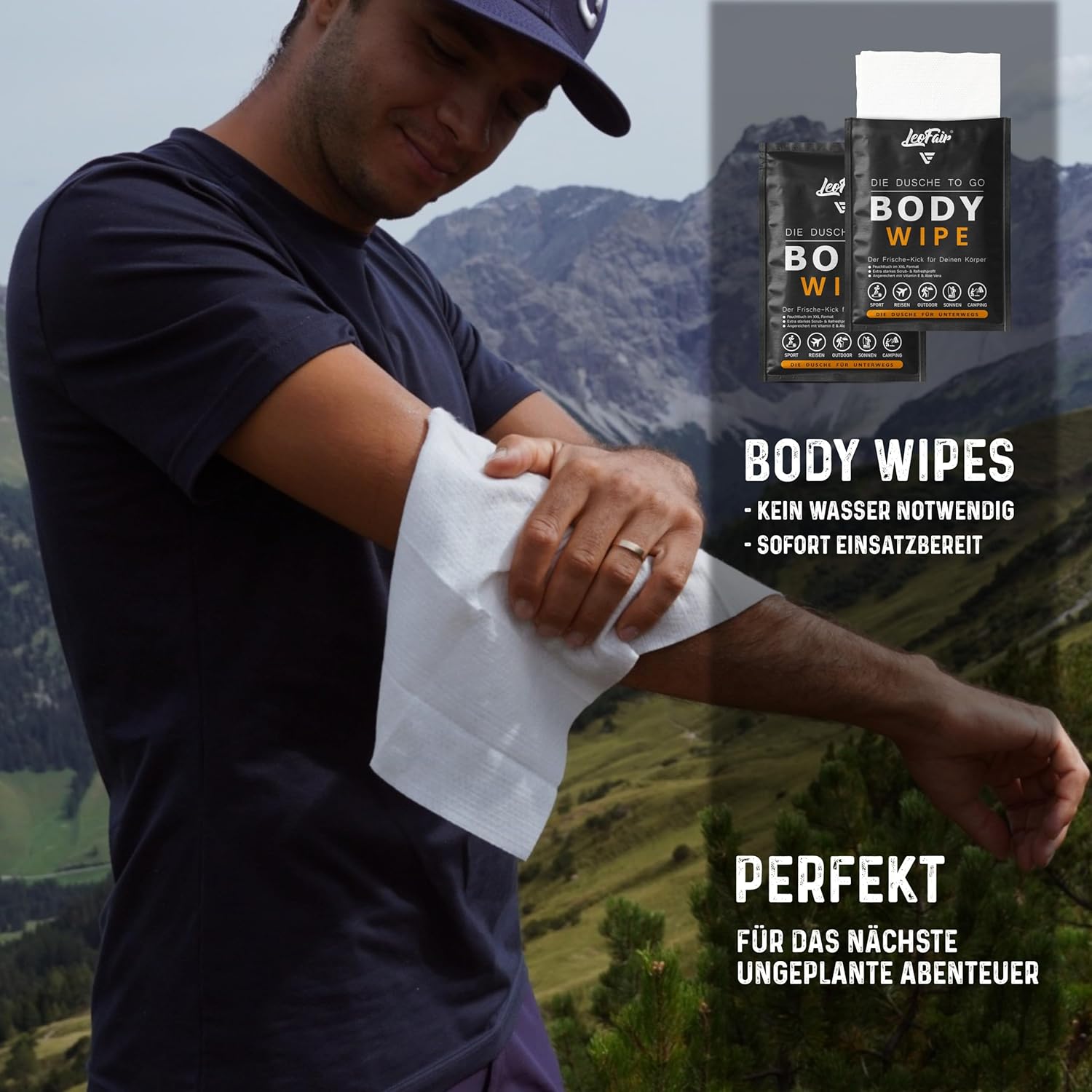 Body Wipes Einweg-Waschlappen XXL – Feuchte Waschlappen für Reisen, Camping, Festival & Unterwegs – 10 große Feuchttücher einzeln verpackt für Gesicht und Körper – Bild 4