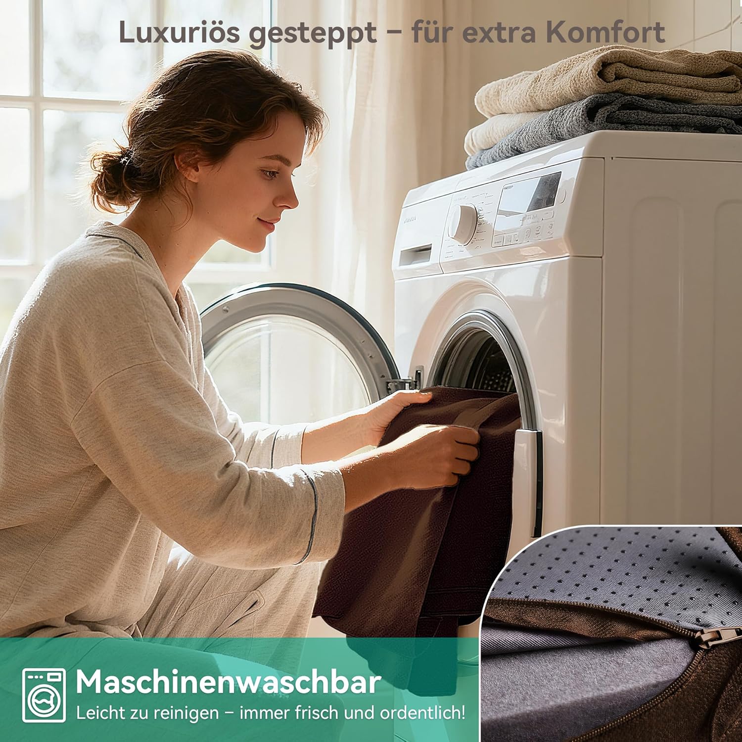 Codi Sitzkissen 40 x 40 x 8 cm, 4er-Set, extra dicke, bequeme Stuhlkissen mit wasserabweisendem Bezug – waschbare, rutschfeste Memory-Schaum-Sitzkissen für Stuhl, Outdoor- und Gartenstuhl, braun – Bild 6