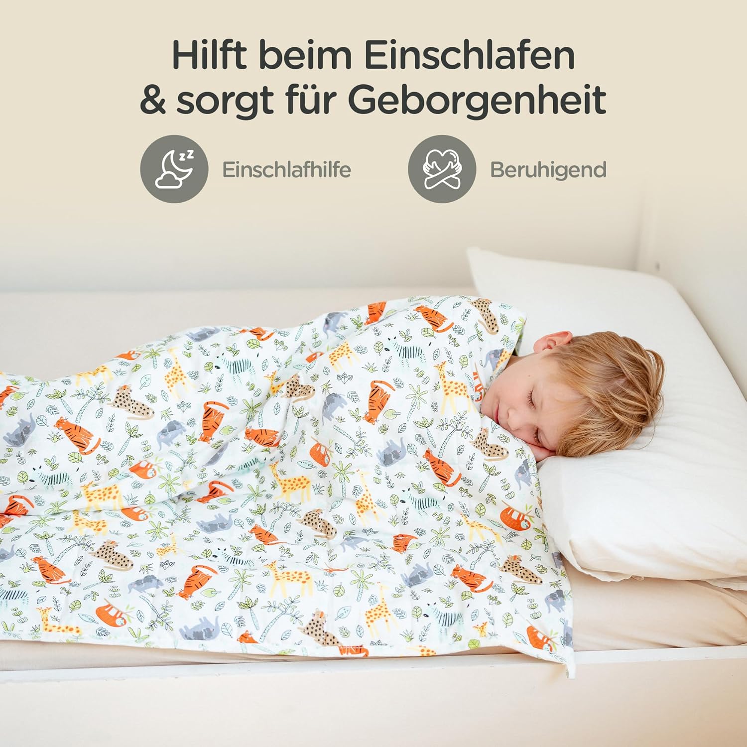 LUNOVA Gewichtsdecke Kinder | 3 kg | 100 x 135 cm – Ökotex-Baumwolle (25–35 kg Körpergewicht), waschbare Therapiedecke, Entspannungsdecke, entspannter Schlaf – Tierwelt – Bild 3