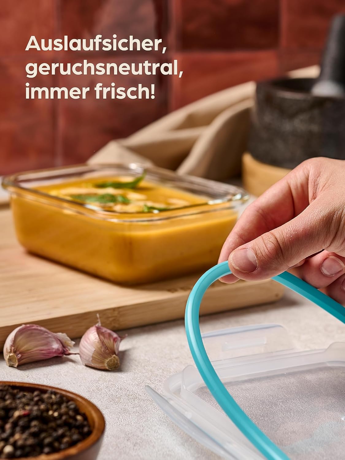 Praknu Glasbehälter mit Deckel – 4 x 500 ml Frischhaltedosen – extra dickes Glas – luftdicht und stapelbar – spülmaschinenfest – gefrier- und mikrowellenfest – Bild 3