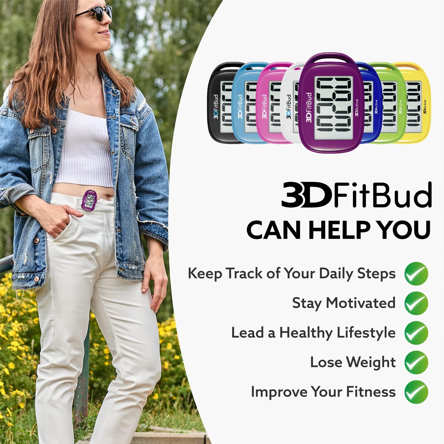 3DFitBud Easy Pedometer Walking 3D-Schrittzähler mit Clip und Trageband A420S – Bild 4
