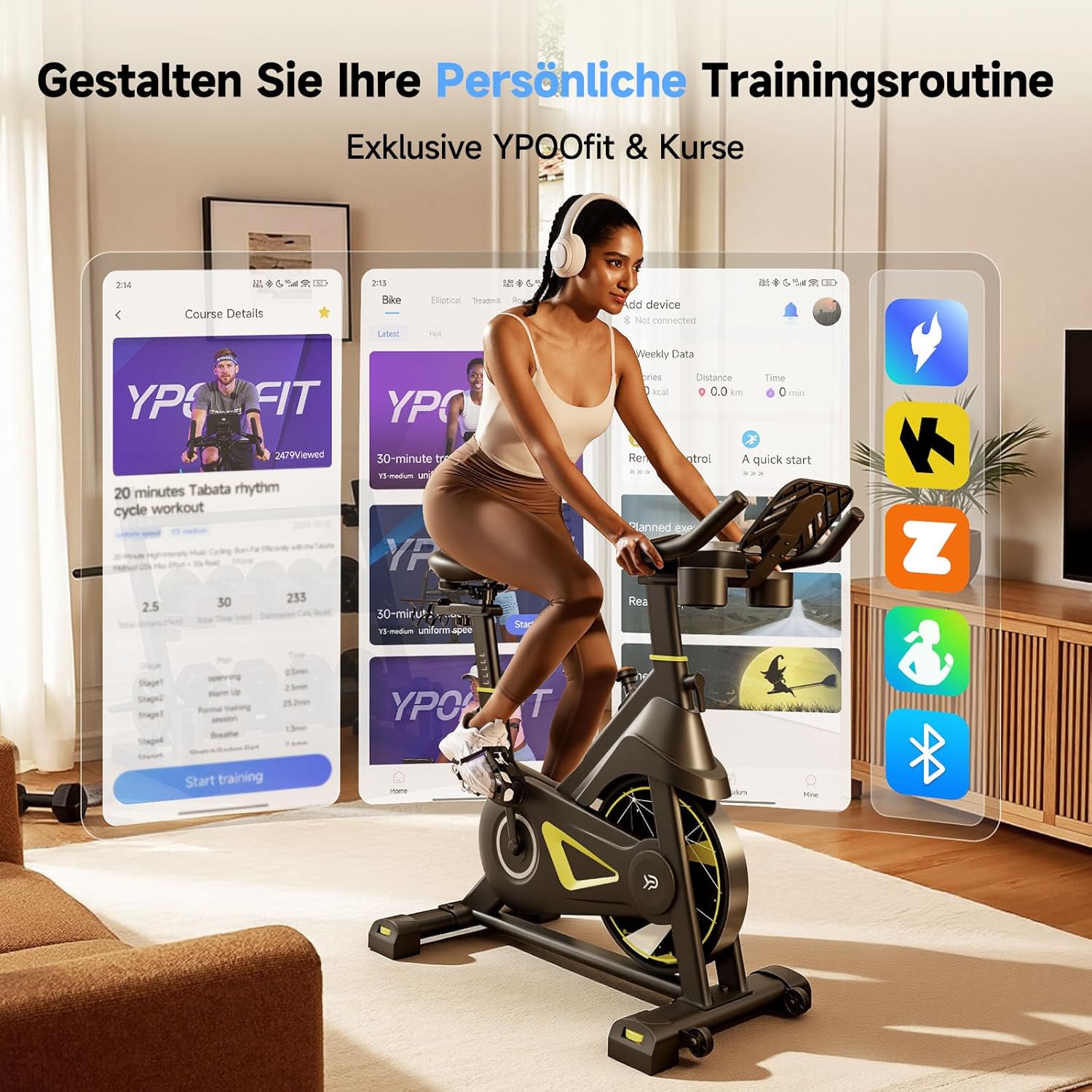 YPOO Heimtrainer, Leises Heimtrainer-Fahrrad mit einstellbarem Magnetwiderstand, Indoor-Spinning-Bike für Cardio-Training mit Komfort-Atmungssitz, Tablet-Halterung, App, LED-Monitor bis 160 kg – Bild 2
