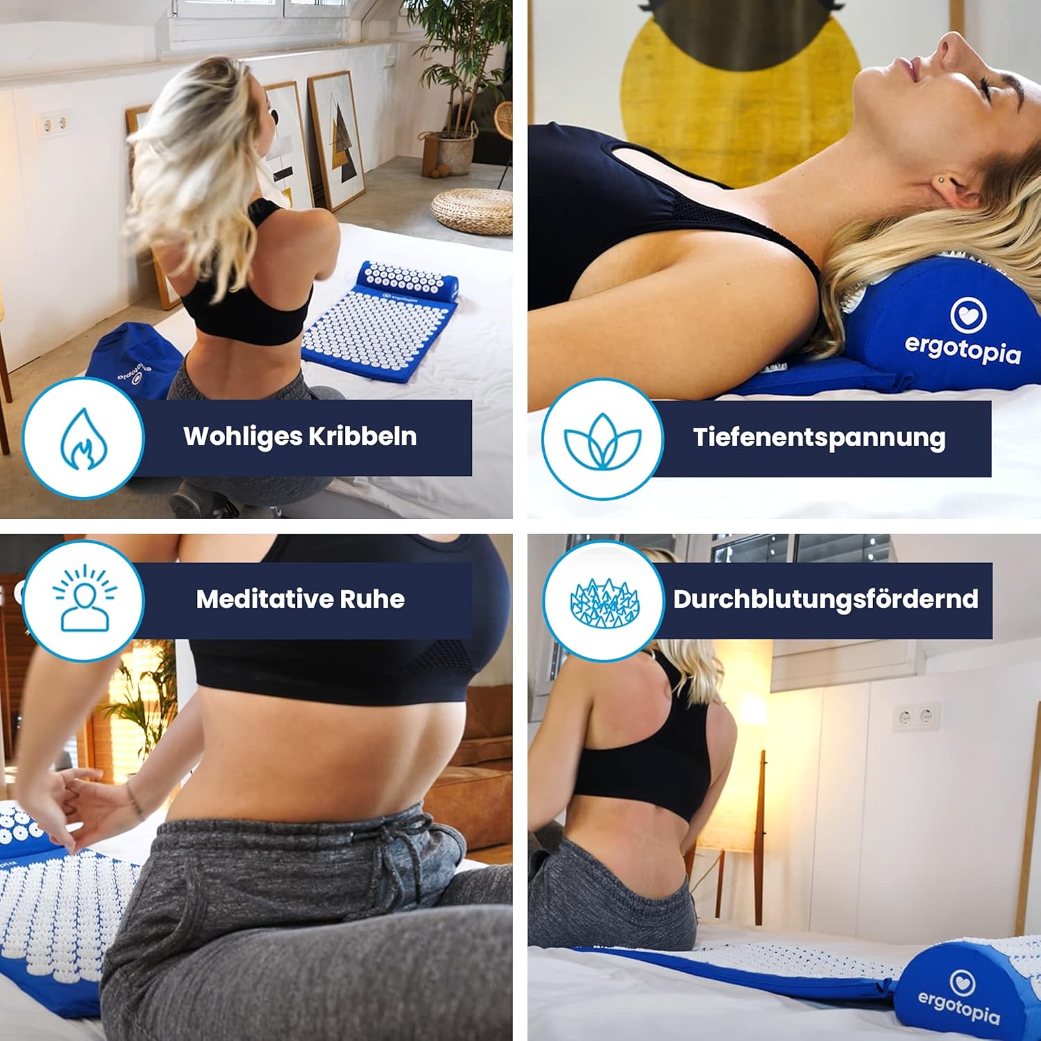 Ergotopia Akupressurmatte für wohltuende Entspannung/Massagematte für ruhige Momente und bessere Durchblutung/inkl. Akupressurkissen, 68 x 42 cm – Bild 4