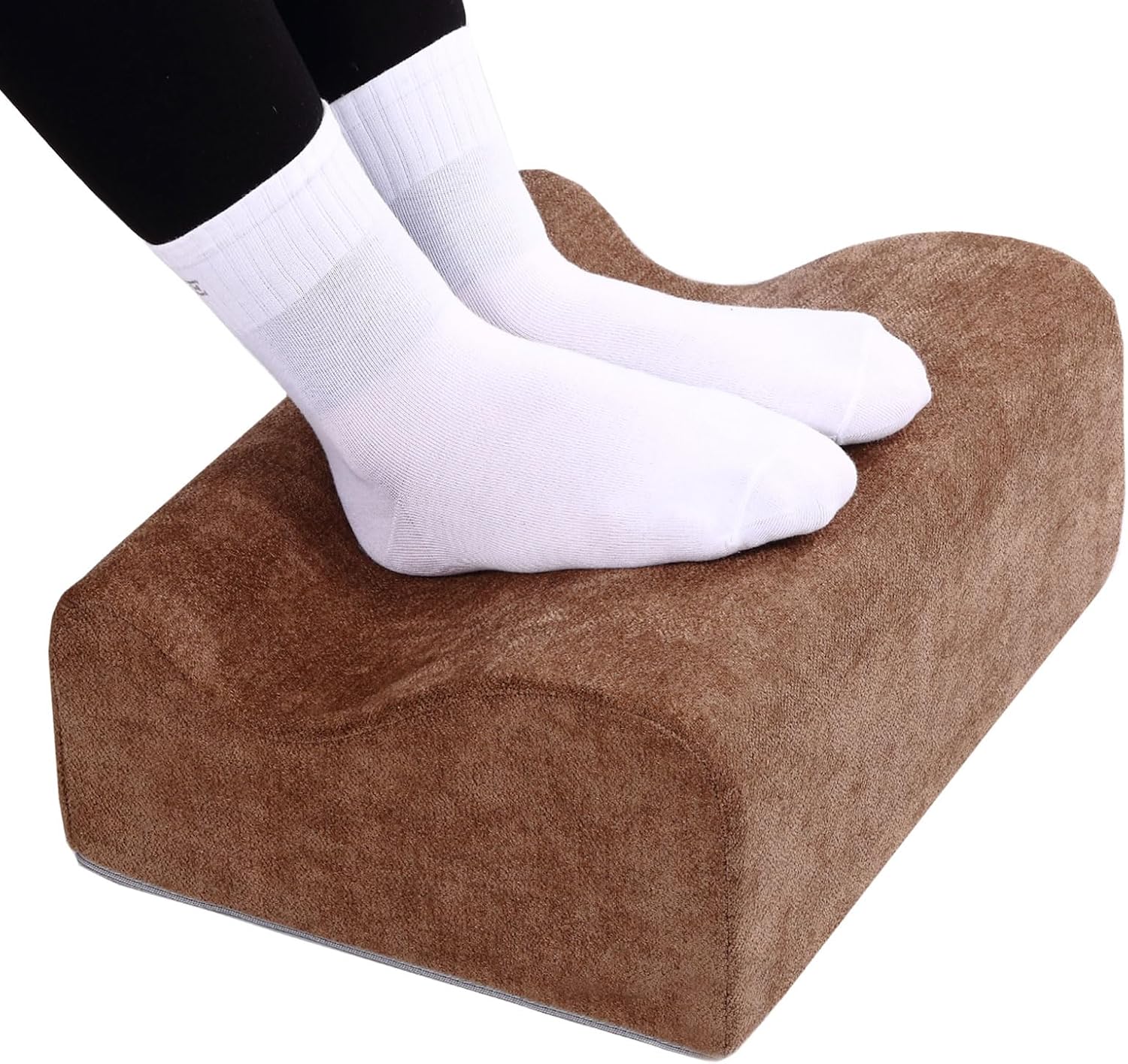 Fußstütze für den Schreibtisch, ergonomische Fußstützen für das Büro mit Premium-Schaumstoffkern und abnehmbarem Deckel, rutschfeste Fußstütze für unter dem Schreibtisch, Rücken- und Hüftschmerzen, braun, mittel