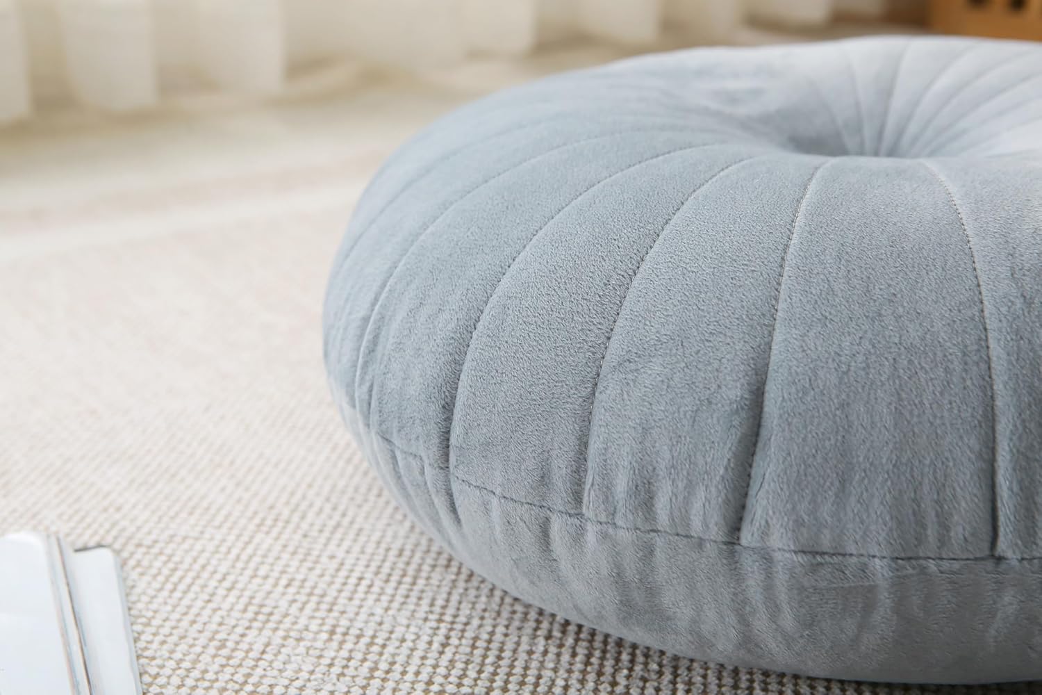 Bodenkissen & Meditationskissen, rund, großes dickes Sitzkissen für Erwachsene, Samt-Yoga-Bodenkissen, 45,7 cm (grau) – Bild 3