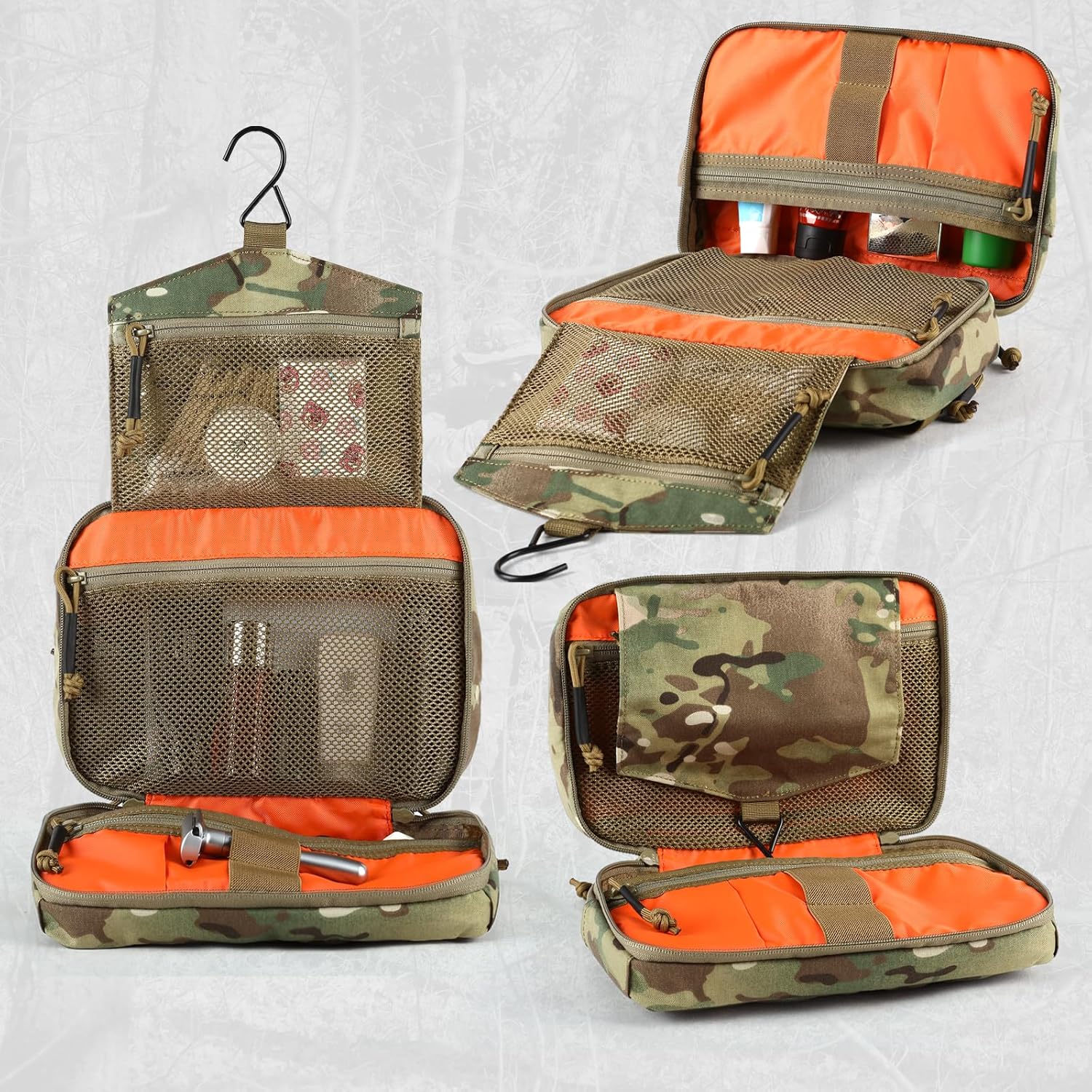 Taktische Kulturtasche für Männer, Hygienetasche, EDC-Militärwerkzeug, Molle-Tasche, Camping-Kulturbeutel, Kosmetiktasche, doppelte Reißverschlussöffnung, Make-up-Taschen und Koffer (CP) – Bild 4