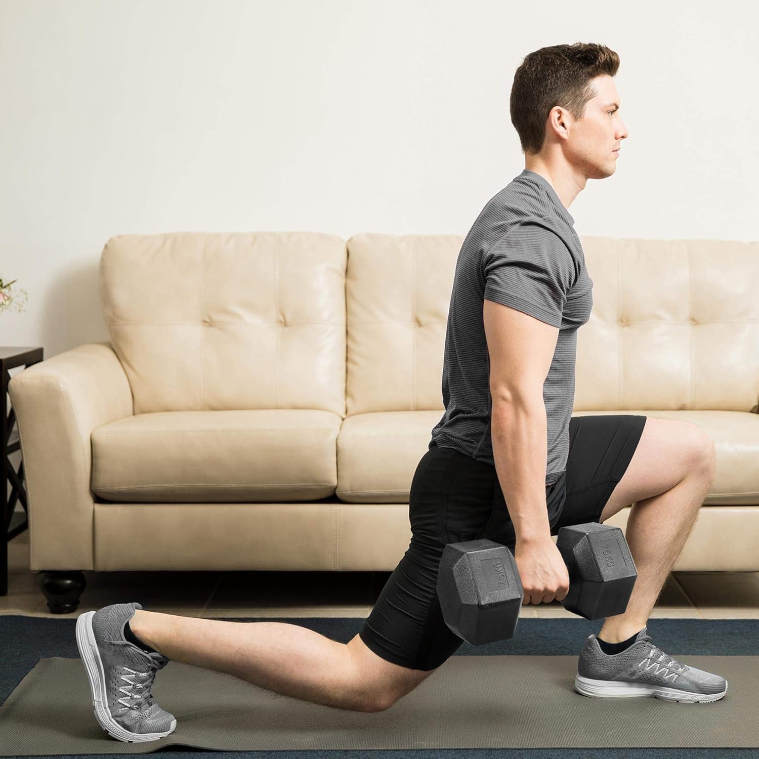 Yaheetech 2er-Set Kurzhanteln 5/7,5/10 kg, Hanteln aus Gummi, Gusseisen, Sechskant-Hanteln, Gewichte, Training für Aerobic, Gymnastik und Fitness – Bild 2