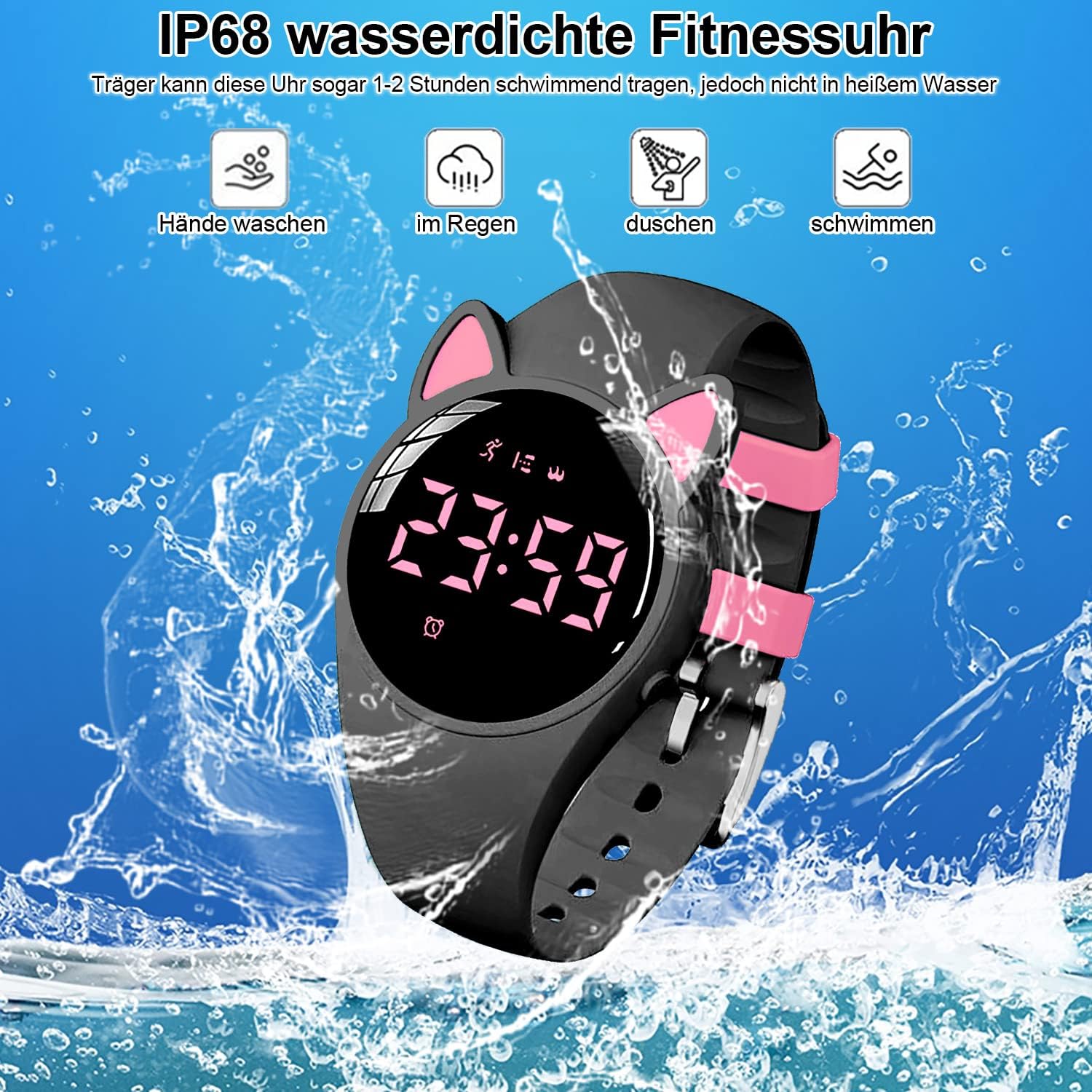Kinder Schrittzähler Uhr Fitness Tracker Ohne App/Handy, IP68 wasserdichte Digitale Armbanduhr Sportuhr mit Schrittzähler Kalorienzähler Distanzzähler Timer Wecker für Kinder Mädchen Jungen – Bild 7