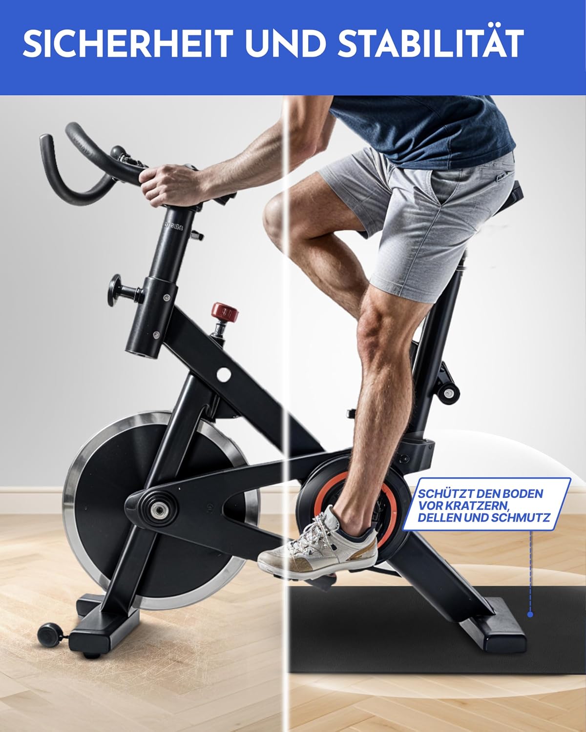 NEOLYMP Bodenschutzmatte Fitnessgeräte (120 x 60 cm) – Laufbandmatte 8 mm Stärke – langlebig, rutschfest & stoßdämpfend – Fitness-Unterlegmatte für Crosstrainer – Gymnastikmatte, Fitnessmatte – Bild 7
