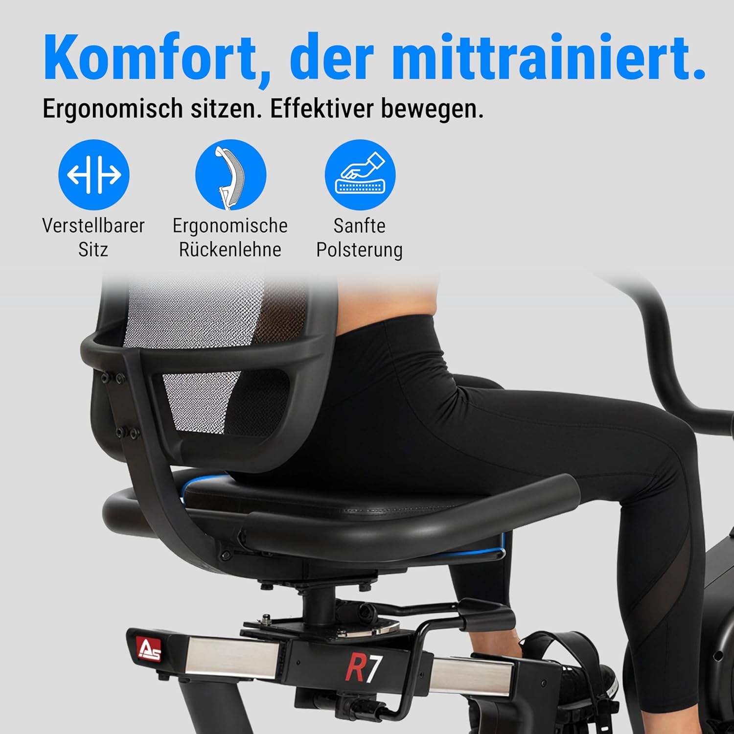 AsVIVA Recumbent Bike, Bluetooth (App-gesteuert), Handpulssensoren, integrierter Herzfrequenzmesser (inkl. Brustgurt), 16 computergesteuerte Stufen, ergonomischer Sitz (Rückenlehne). – Bild 10