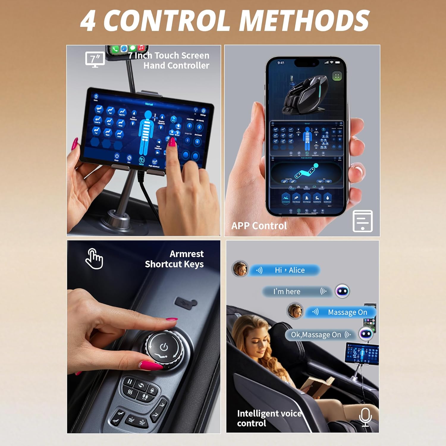 HealthRelife Ganzkörper-Massagestuhl mit Bodyscan 4D-Roboterhänden, intelligenter Shiatsu-Massage-Sitzbezug mit Sprachfunktion, Rückenheizung (schwarz) – Bild 4