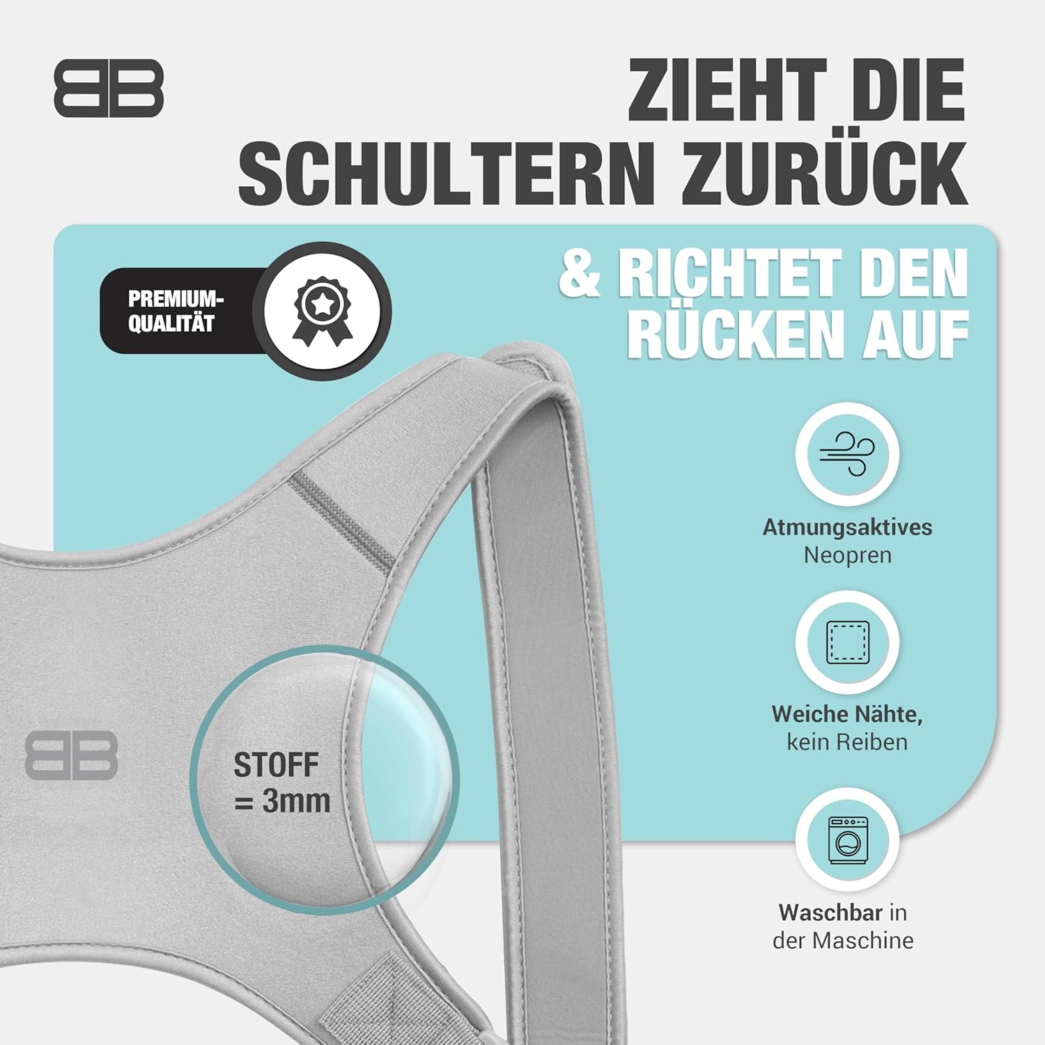 Back Bodyguard Haltungskorrektur – Innovativer Rückenaufrichter für aufrechte Haltung, Rückenstütze, Rückenstabilisator, Grau, M – Bild 3