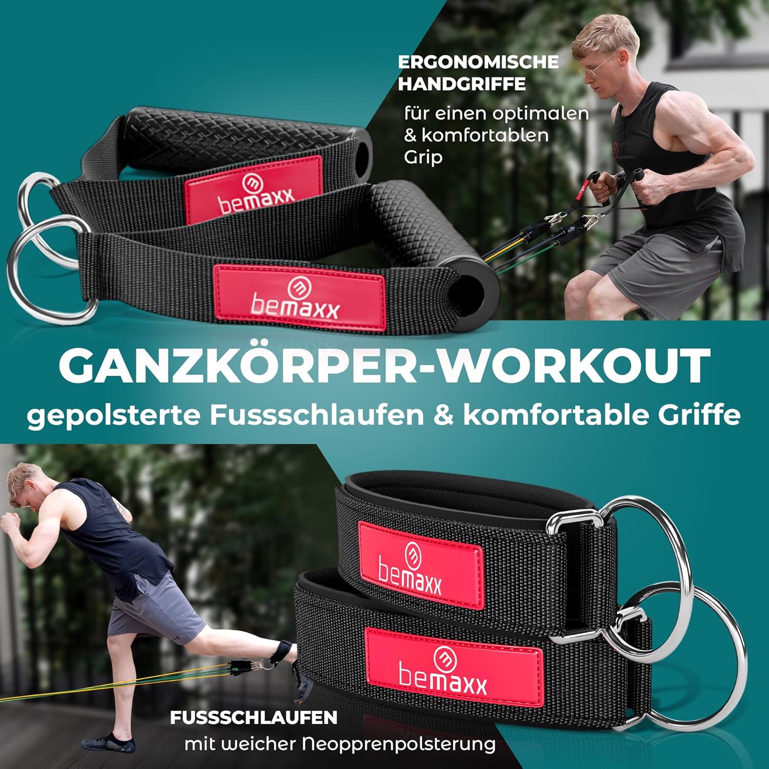 Widerstandsband-Set mit Trainingsanleitung, Expander-Röhren, Fitnessbändern, Widerstandsband-Set: 5 Widerstandsbänder, Griffe, Türanker, Fußschlaufen, Fitnessband – Bild 5