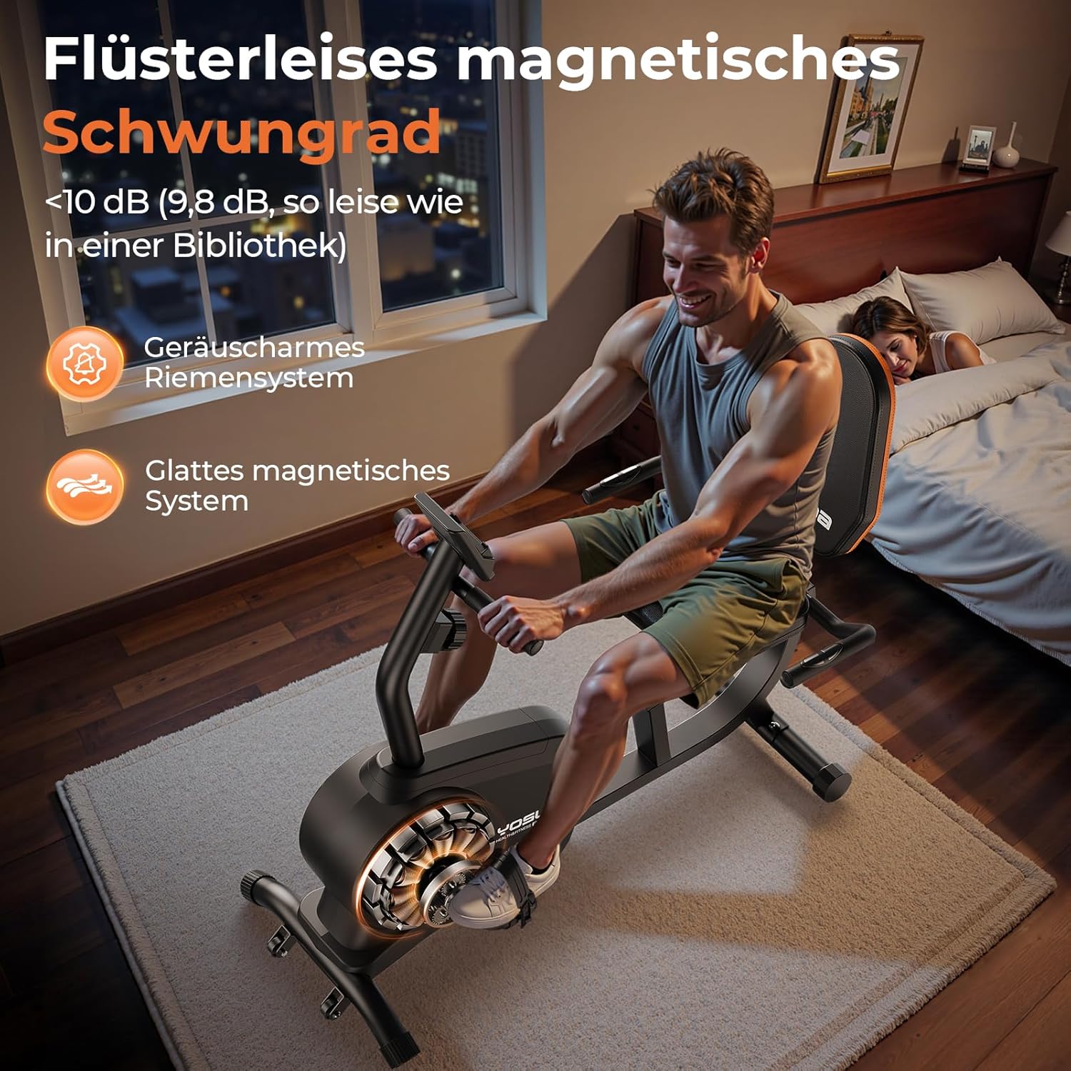 YOSUDA Liegeergometer Testsieger, 16 Widerstufen, Magnetbremse, Leise Liegerad Heimtrainer, verstellbarer Sitz, einfache Montage, LCD-Display und Pulssensoren, 160kg, Heimtrainer Fahrrad für Zuhause – Bild 4