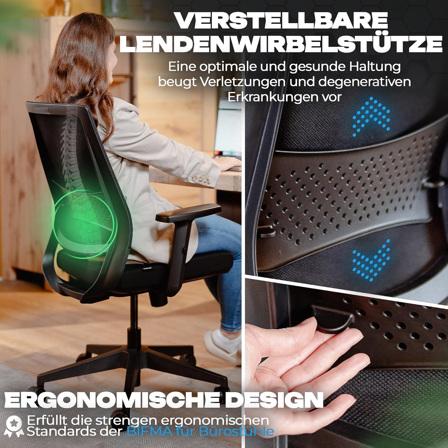 VALKENSTOL M2 Bürostuhl, ergonomischer Testsieger, verstellbar für maximale Bewegungsfreiheit, rückenschonende Bürostühle, Lordosenstütze, Schreibtischstuhl für Büro und Home-Office-Stuhl – Bild 2