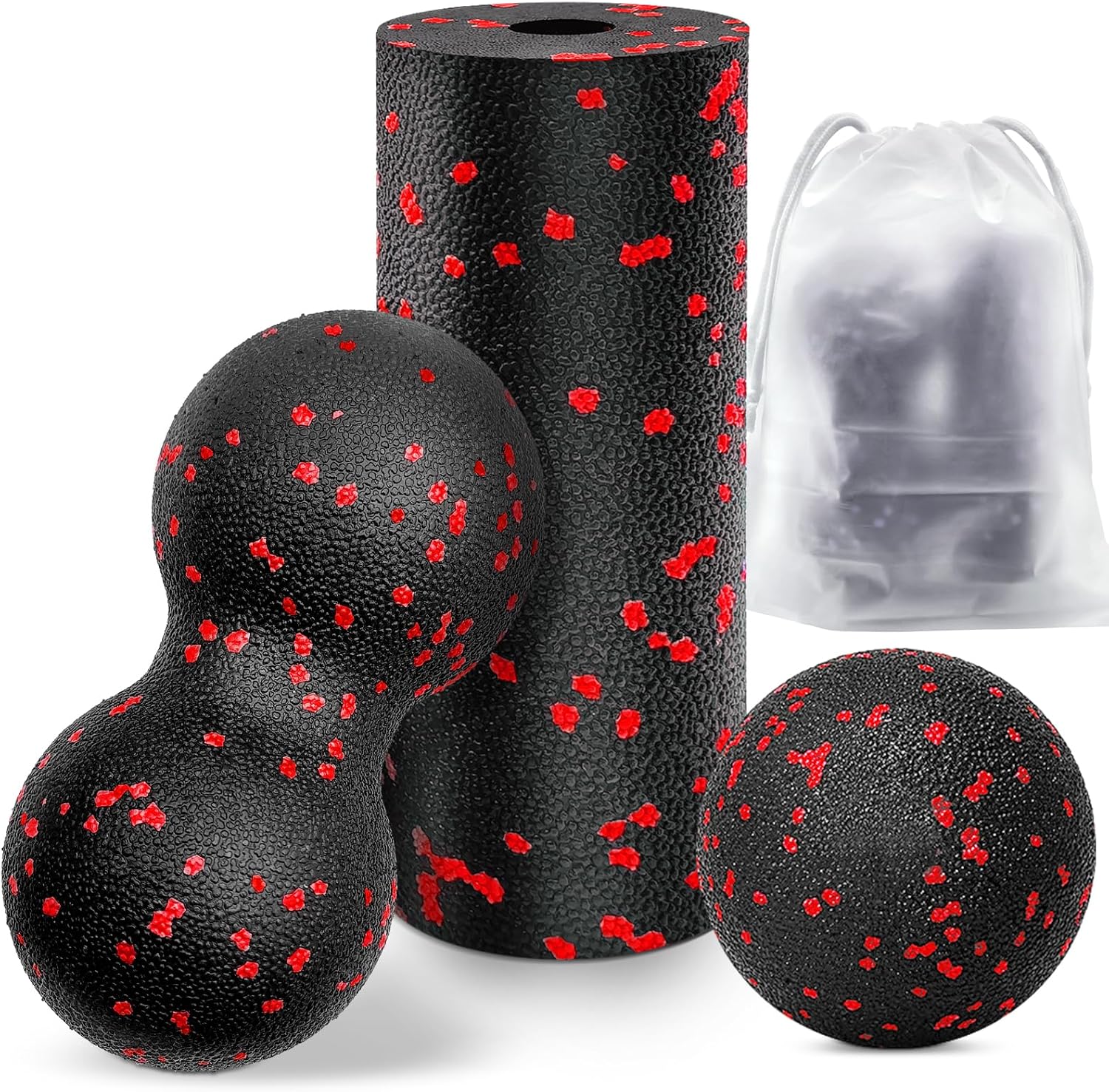 Faszienball und kleine Faszienrolle, Massageball-Set, Stress abbauen und verspannte Muskeln entspannen, Duoball für Wirbelsäule, Fuß, Nacken und Rücken (rot)