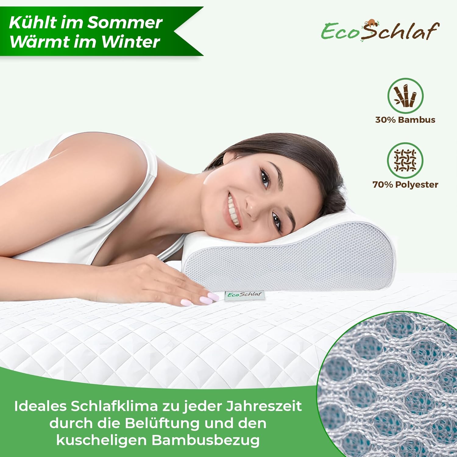 Orthopädisches Kissen, Premium Nackenstützkissen, zertifiziert, Seitenschläferkissen, Nackenkissen aus weichem Memory-Schaum, ergonomisches Kissen, Nackenschmerzen, Anti-Schnarch-Kissen (weiß) – Bild 8