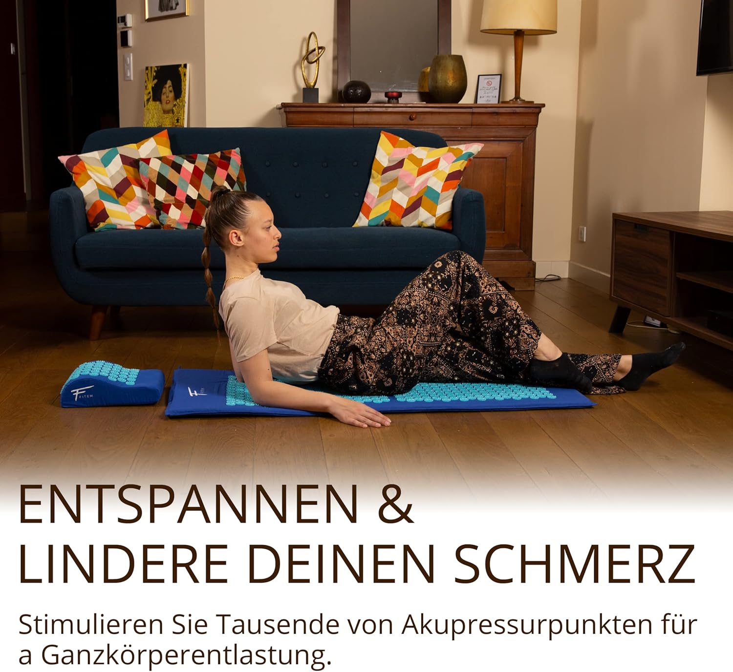Fitem XL Akupressur-Set – Akupressurmatte + Akupressurkissen – zur Linderung von Rücken- und Nackenschmerzen – Ischias – Rückenmassage + Muskelentlastung + Erholung nach dem Training – Bild 4