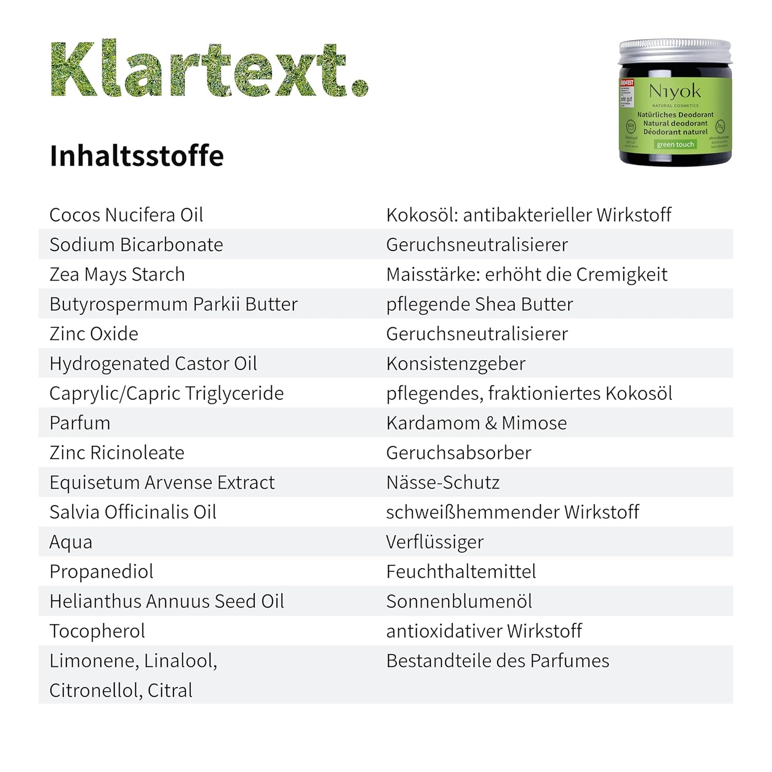 Niyok 2-in-1 Antitranspirant Deocreme „Green Touch“ (40 ml) • Natürliches Deo ohne Aluminium • 24h Schutz vor Geruch und Schweiß • Deocreme Unisex • Feste Deocreme vegan – Bild 2