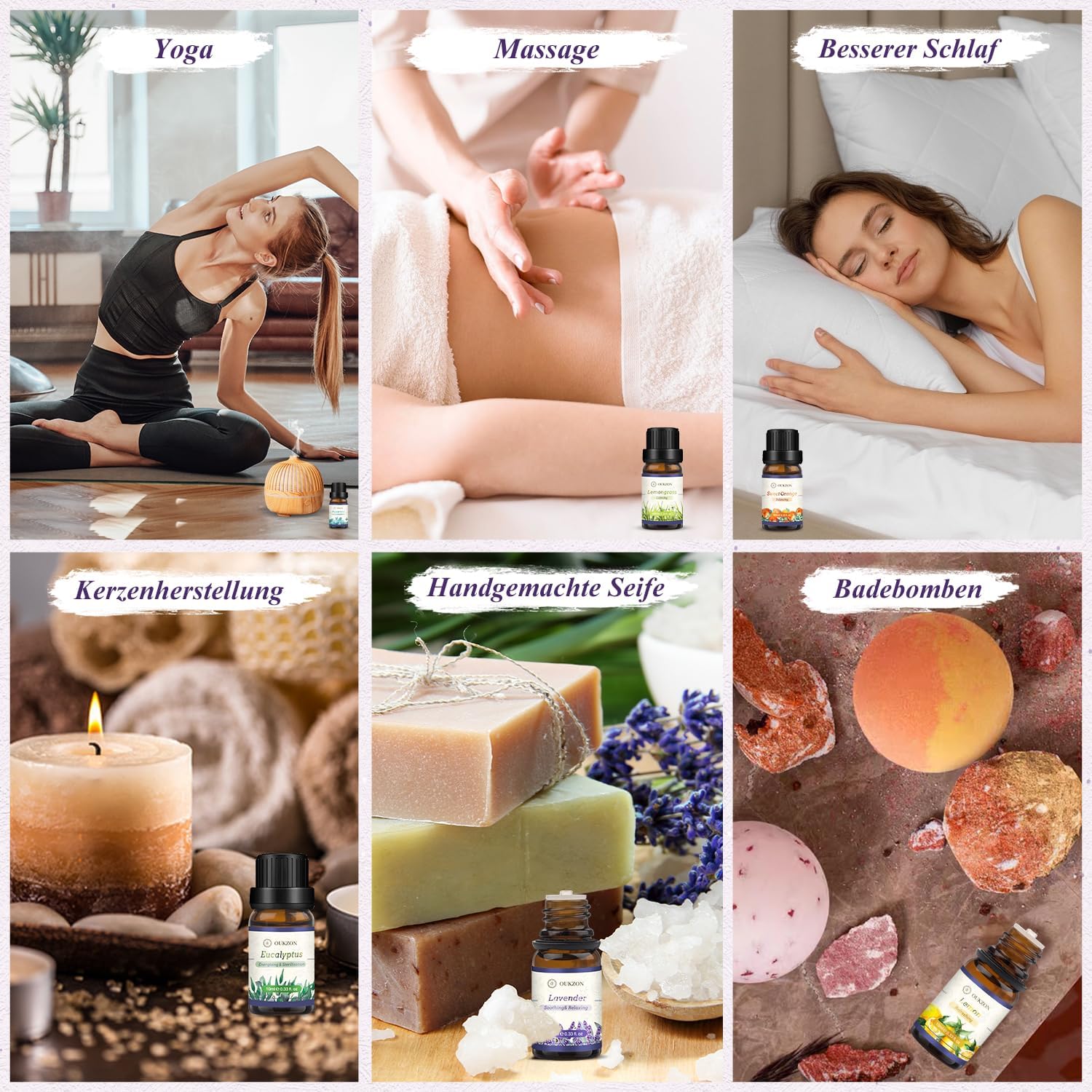 Ätherische Öle Set, 8 x 10 ml Aromatherapie-Duftöl, kleine Geschenke für Frauen – 100 % natürliches, reines Aromaöl für Diffusor, Massage, Ölbrenner, Kerzenherstellung, Geschenk für Weihnachten, Geburtstag – Bild 8
