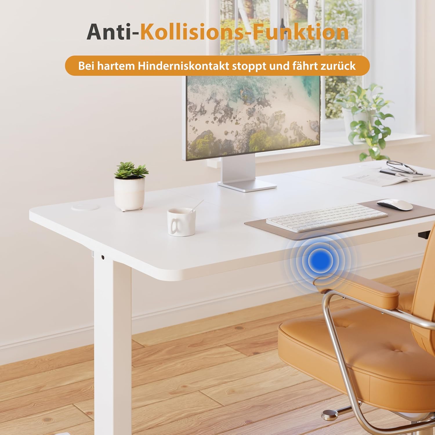 Höhenverstellbarer Schreibtisch, elektrischer Stehpult, Büro-Computertisch mit Memory-Funktion, weiß, 120 x 60 cm – Bild 7