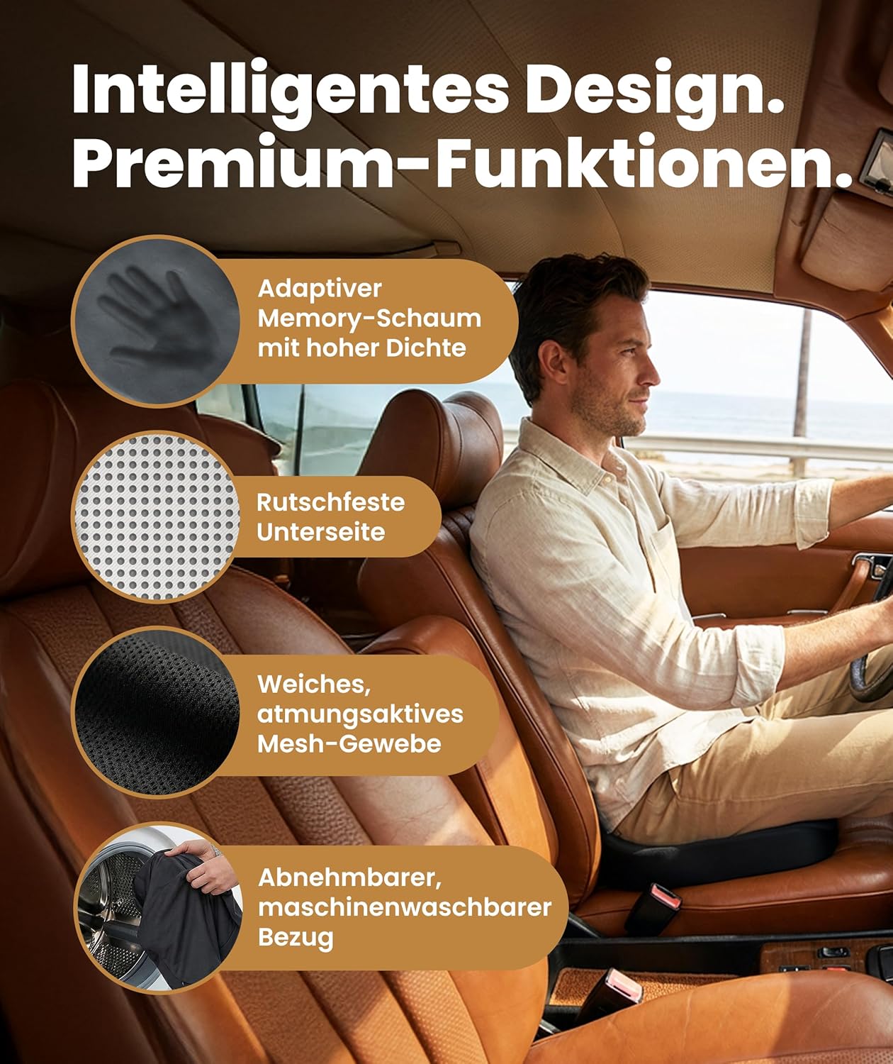 Everlast Comfort Memory Foam-Kissen ergonomisch – Sitzkissen und Rückenkissen für Bürostuhl und Auto – orthopädische Unterstützung für Haltung, Wirbelsäule, Steißbein und Lendenwirbelsäule – Bild 4