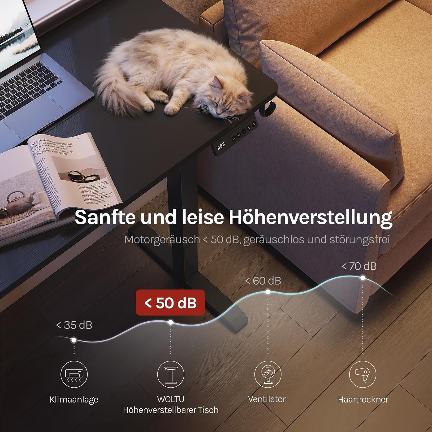 WOLTU Höhenverstellbarer elektrischer Schreibtisch mit Memory-Funktion & Kollisionsschutz, 80 kg Tragkraft, leise, Computertisch für Home Office, Arbeitszimmer, 80 x 48 cm, Schwarz – Bild 6
